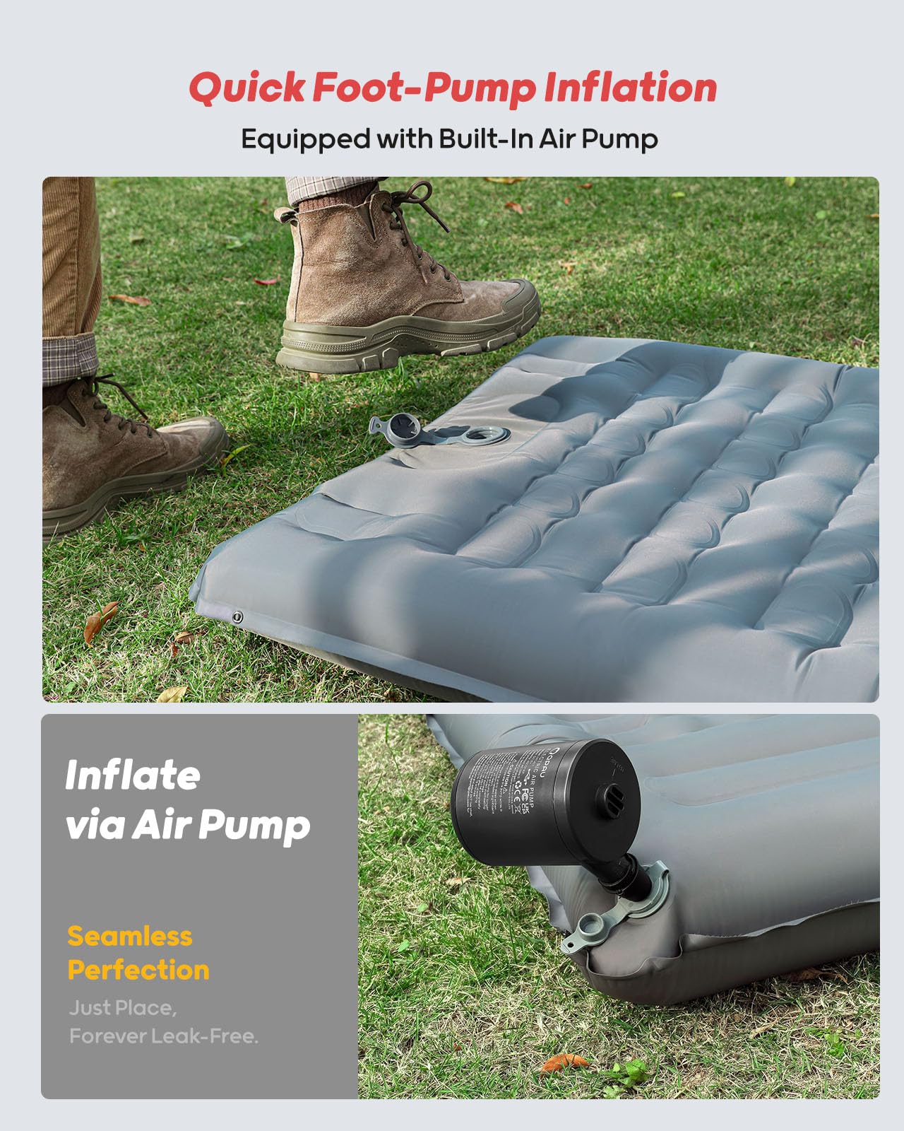 Camping Sleeping Pad - 76''x26'' with Built - in Foot Pump - QPAU