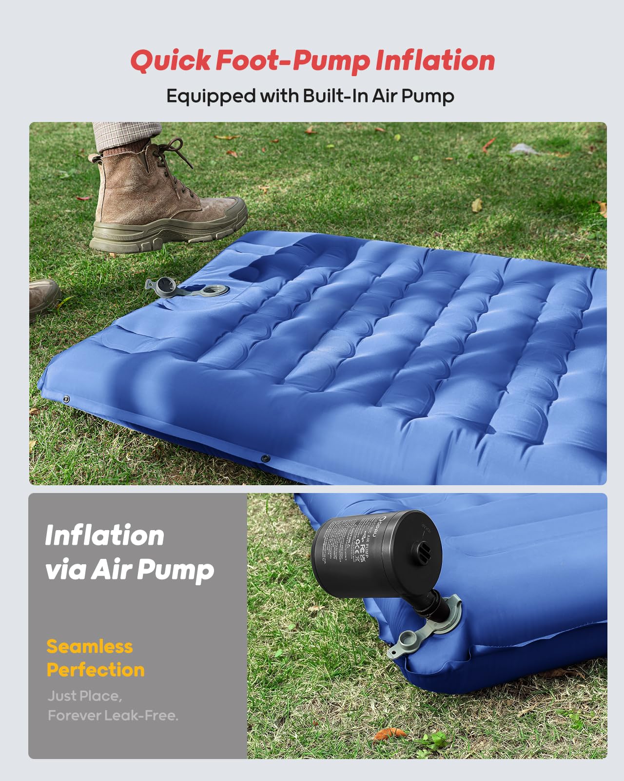 Camping Sleeping Pad - 76''x26'' with Built - in Foot Pump - QPAU