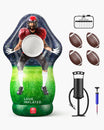 Full set includes: inflatable target, 4 rubber soccer balls, 2 hand pumps, and dry-erase scoreboard