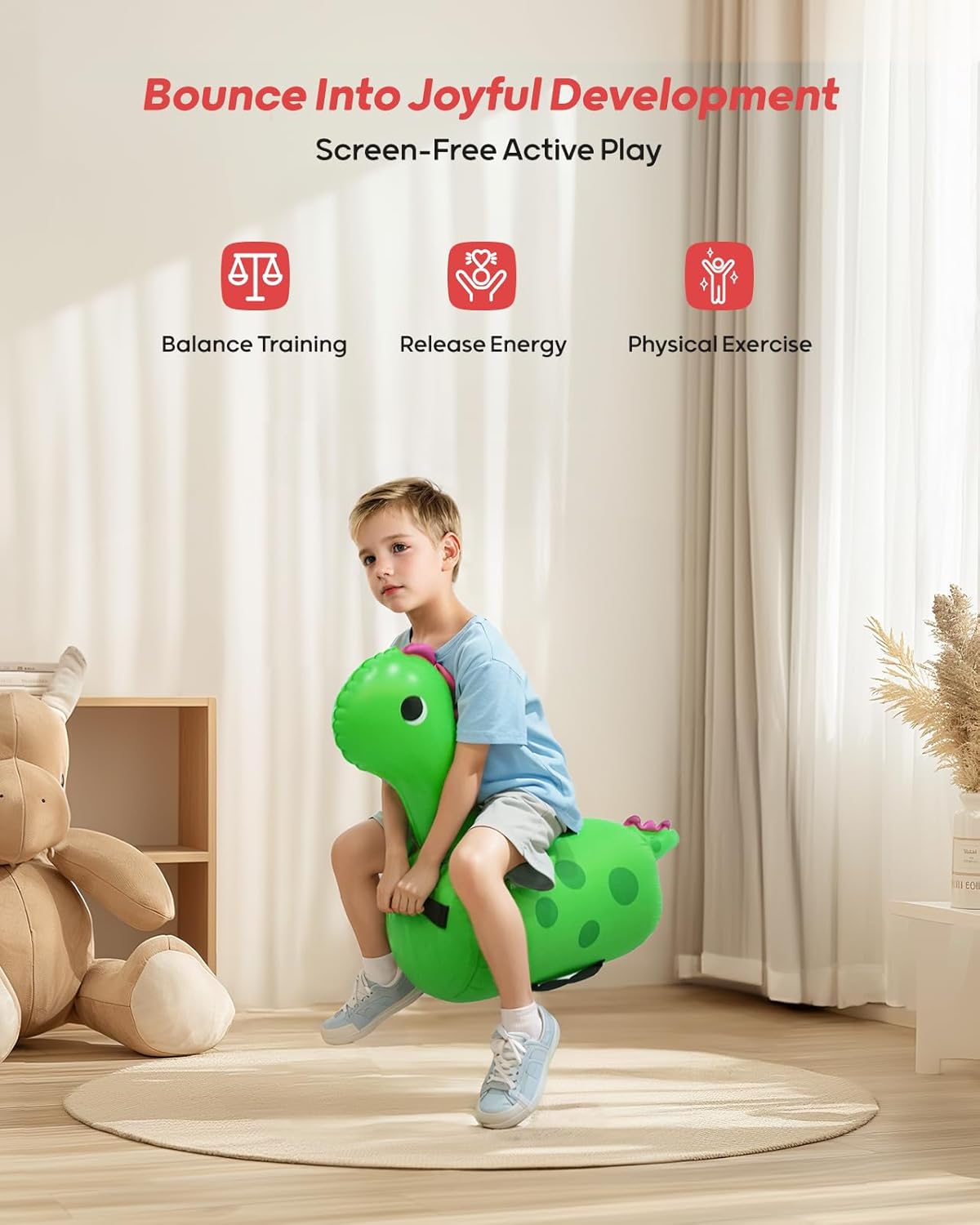 QPAU Dinosaur Bouncy Horse - Super Bouncy Ride - On Toy for Toddlers - QPAU
