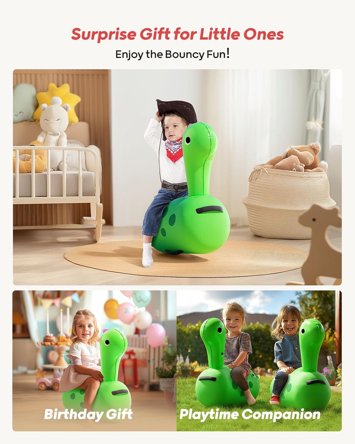 QPAU Dinosaur Bouncy Horse - Super Bouncy Ride - On Toy for Toddlers - QPAU