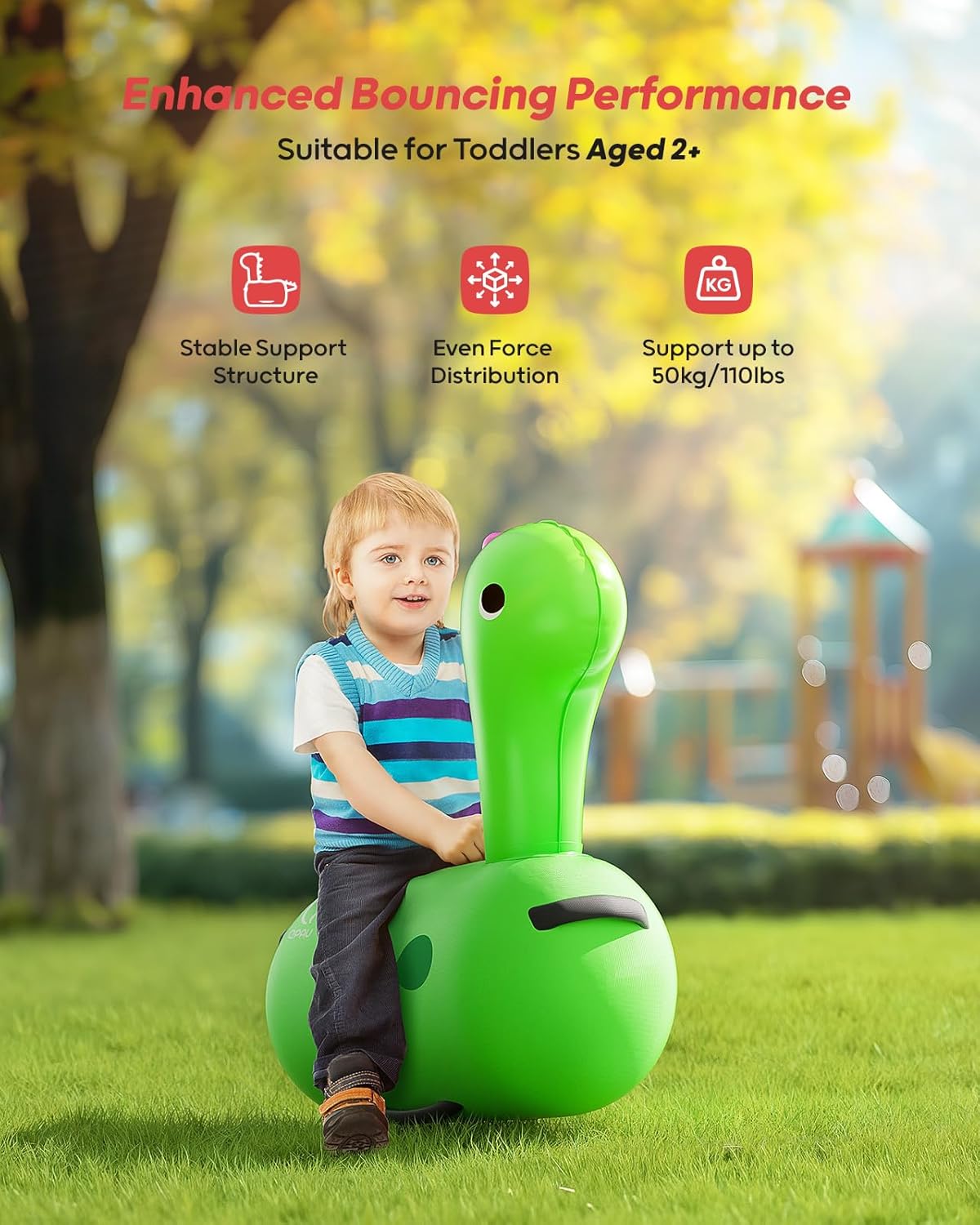 QPAU Dinosaur Bouncy Horse - Super Bouncy Ride - On Toy for Toddlers - QPAU