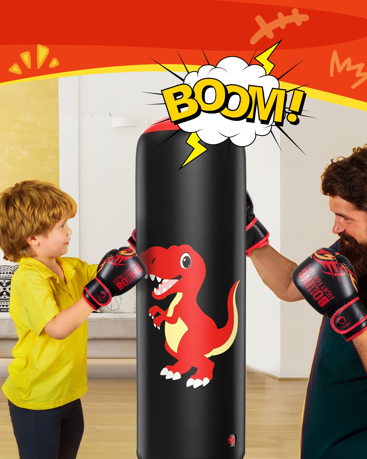 QPAU Dinosaur Inflatable Punching Bag for Kids 3 - 6 - QPAU