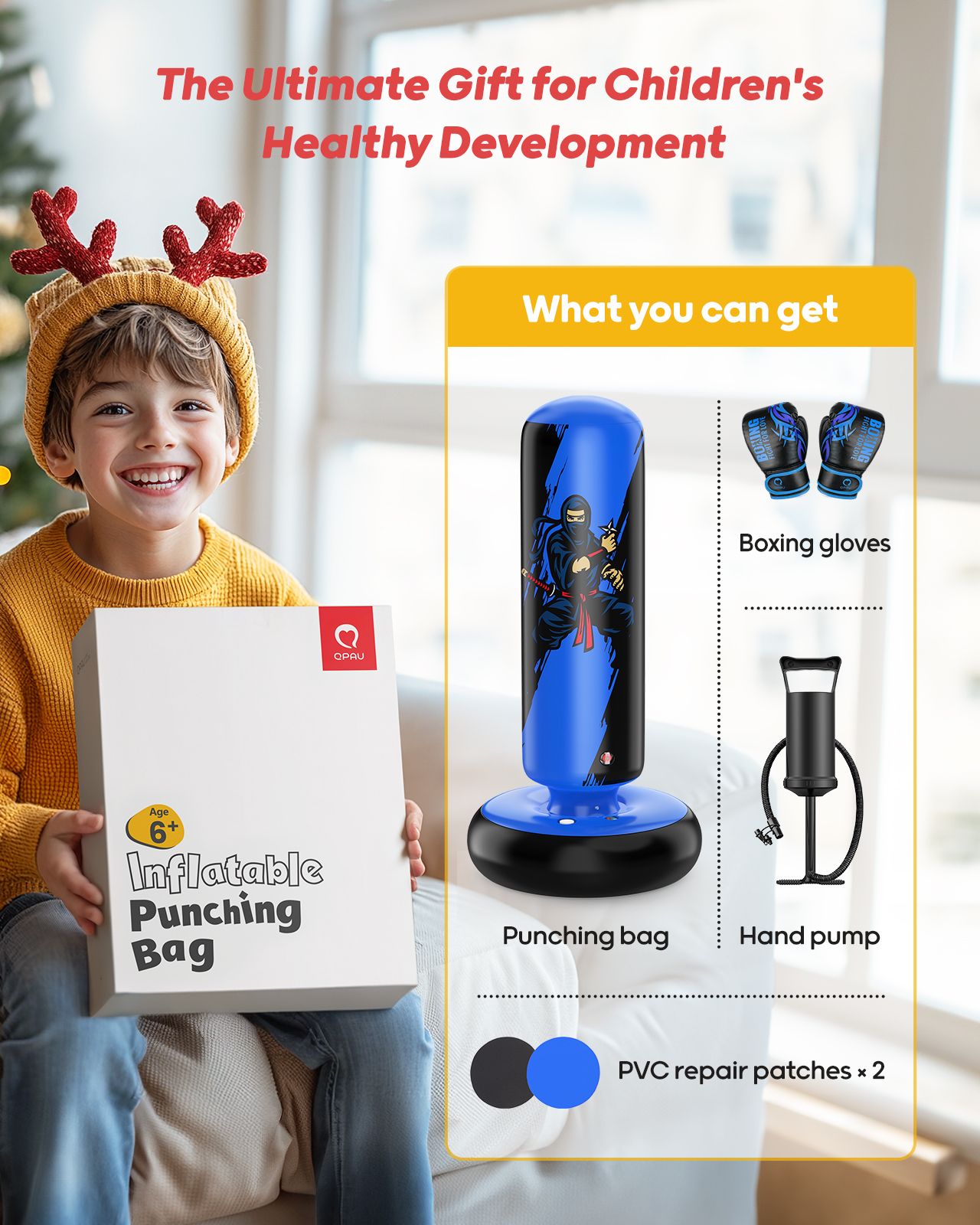 QPAU Durable Kids Punching Bag with Gloves - QPAU