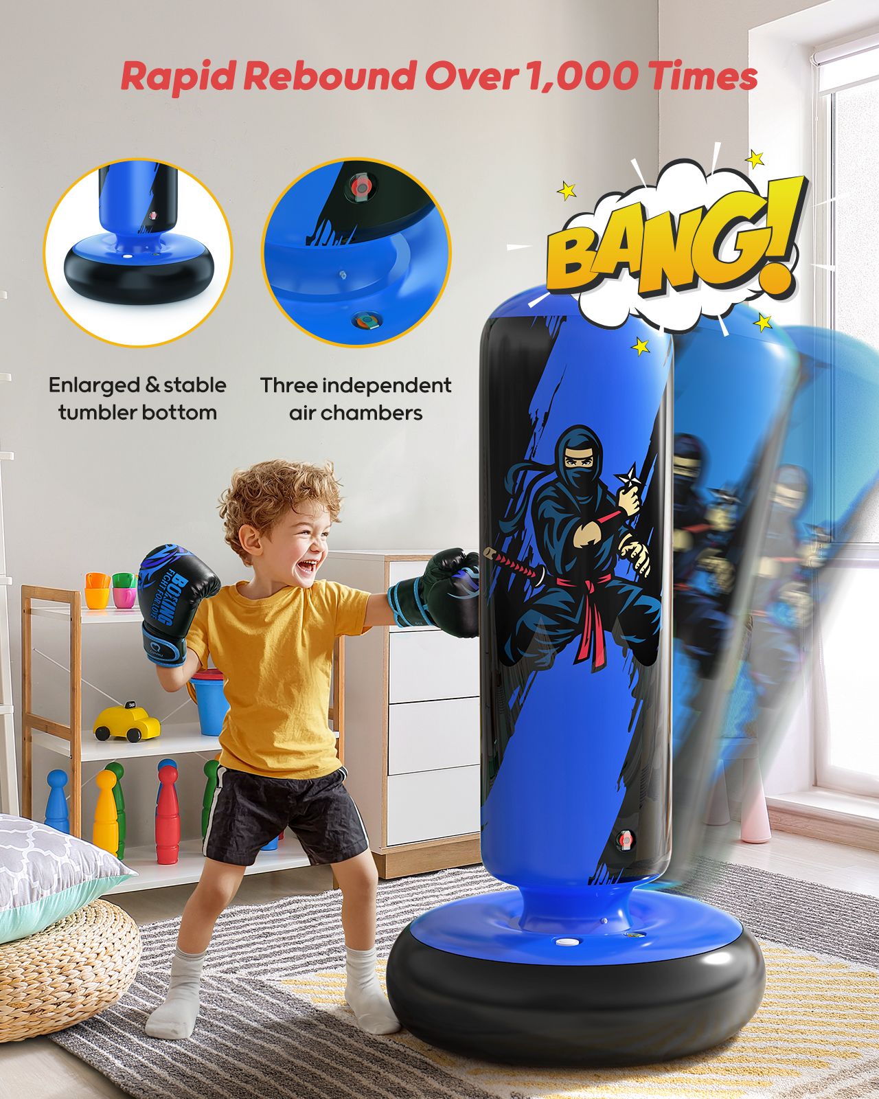 QPAU Durable Kids Punching Bag with Gloves - QPAU