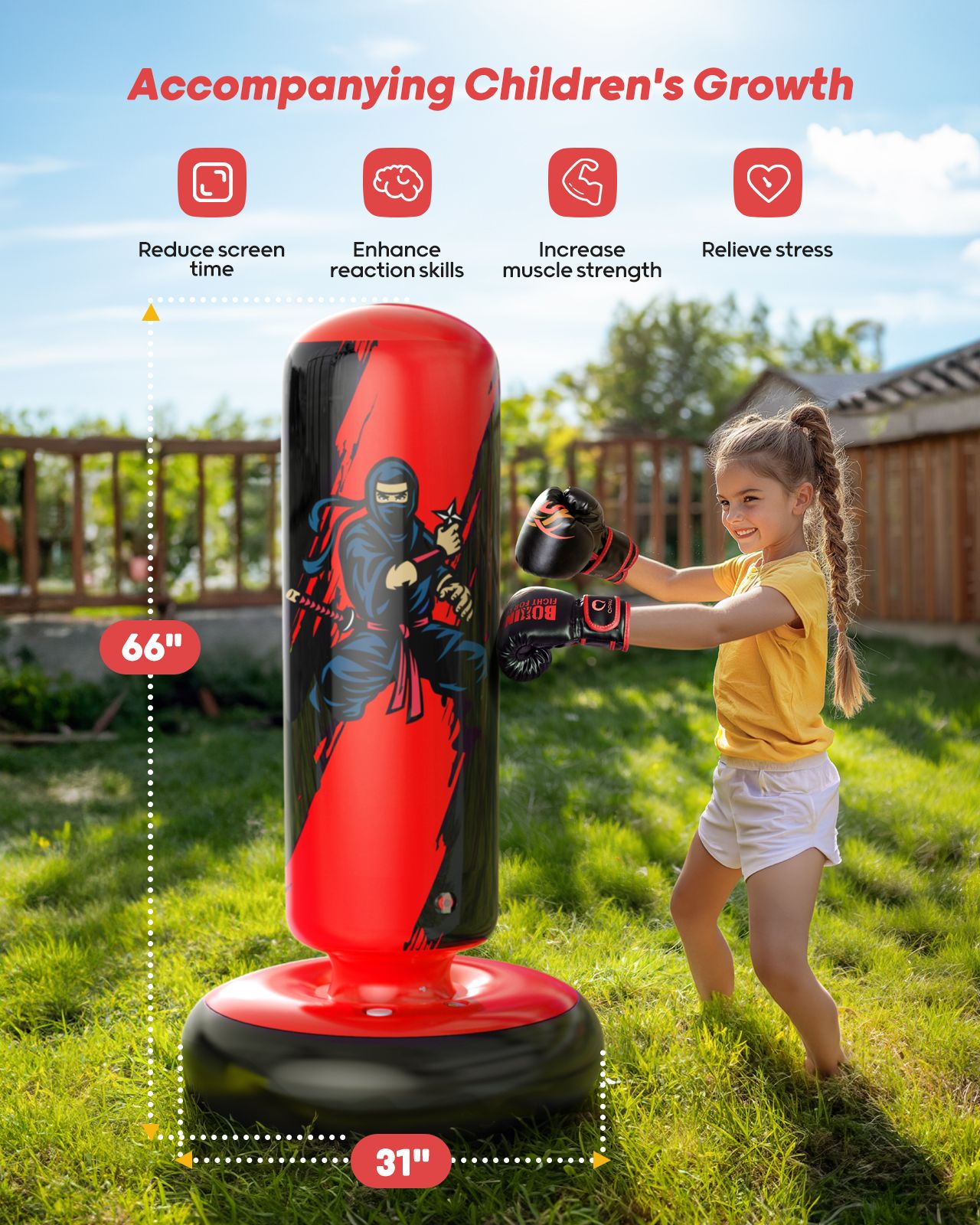 QPAU Durable Kids Punching Bag with Gloves - QPAU