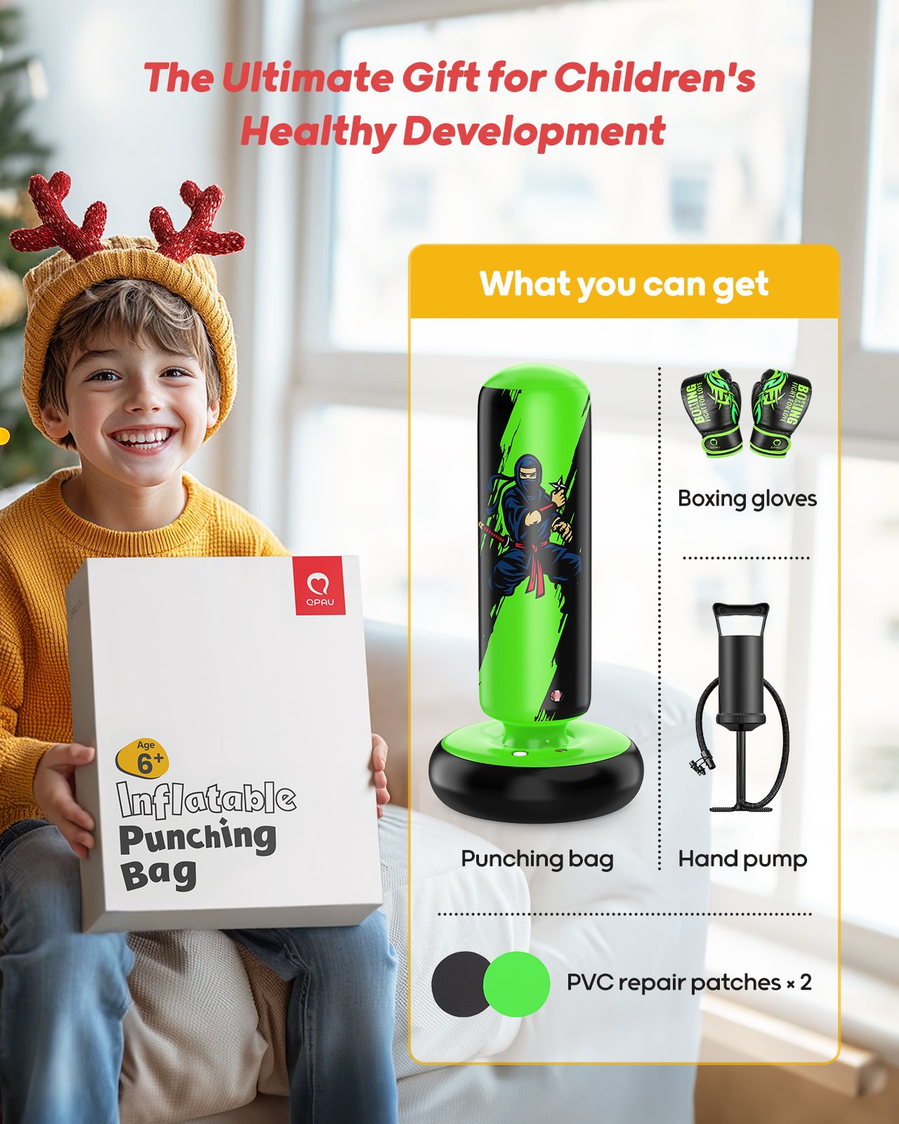 QPAU Durable Kids Punching Bag with Gloves - QPAU