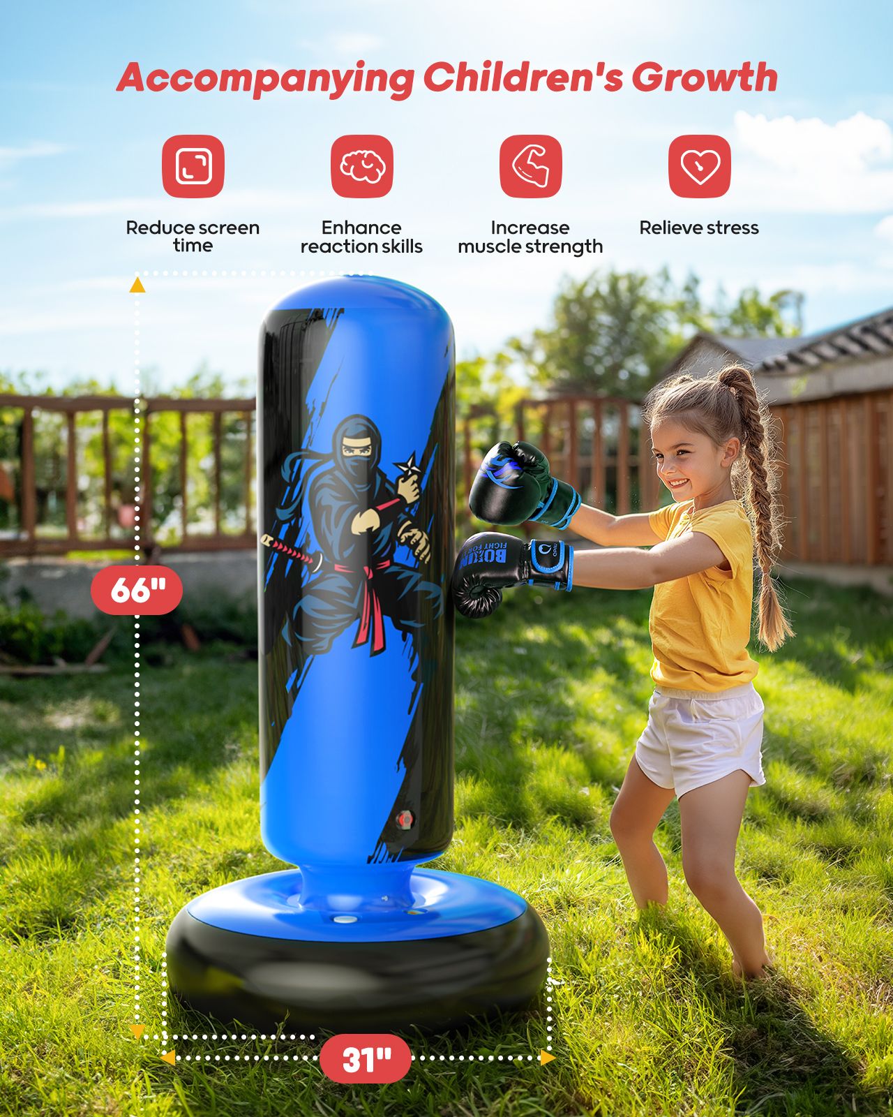 QPAU Durable Kids Punching Bag with Gloves - QPAU