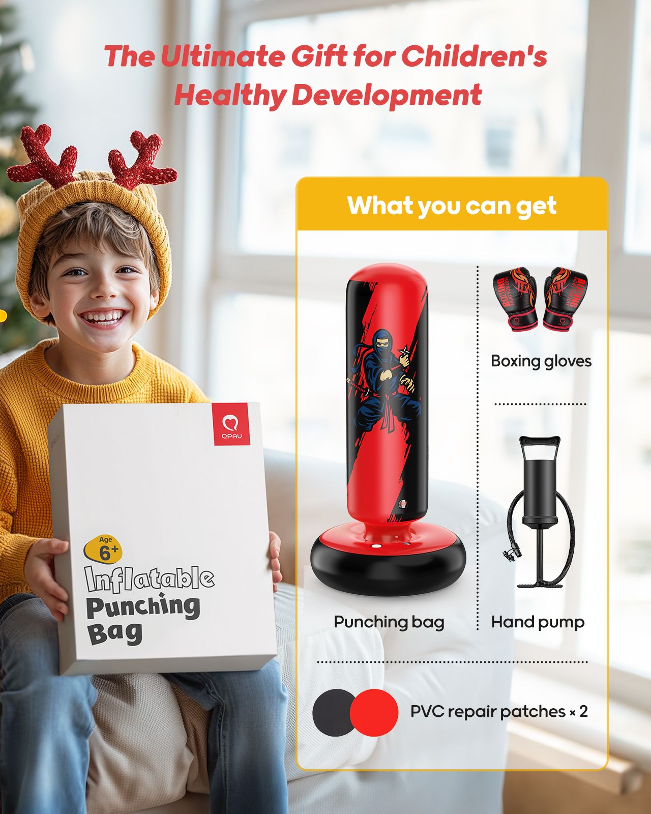 QPAU Durable Kids Punching Bag with Gloves - QPAU