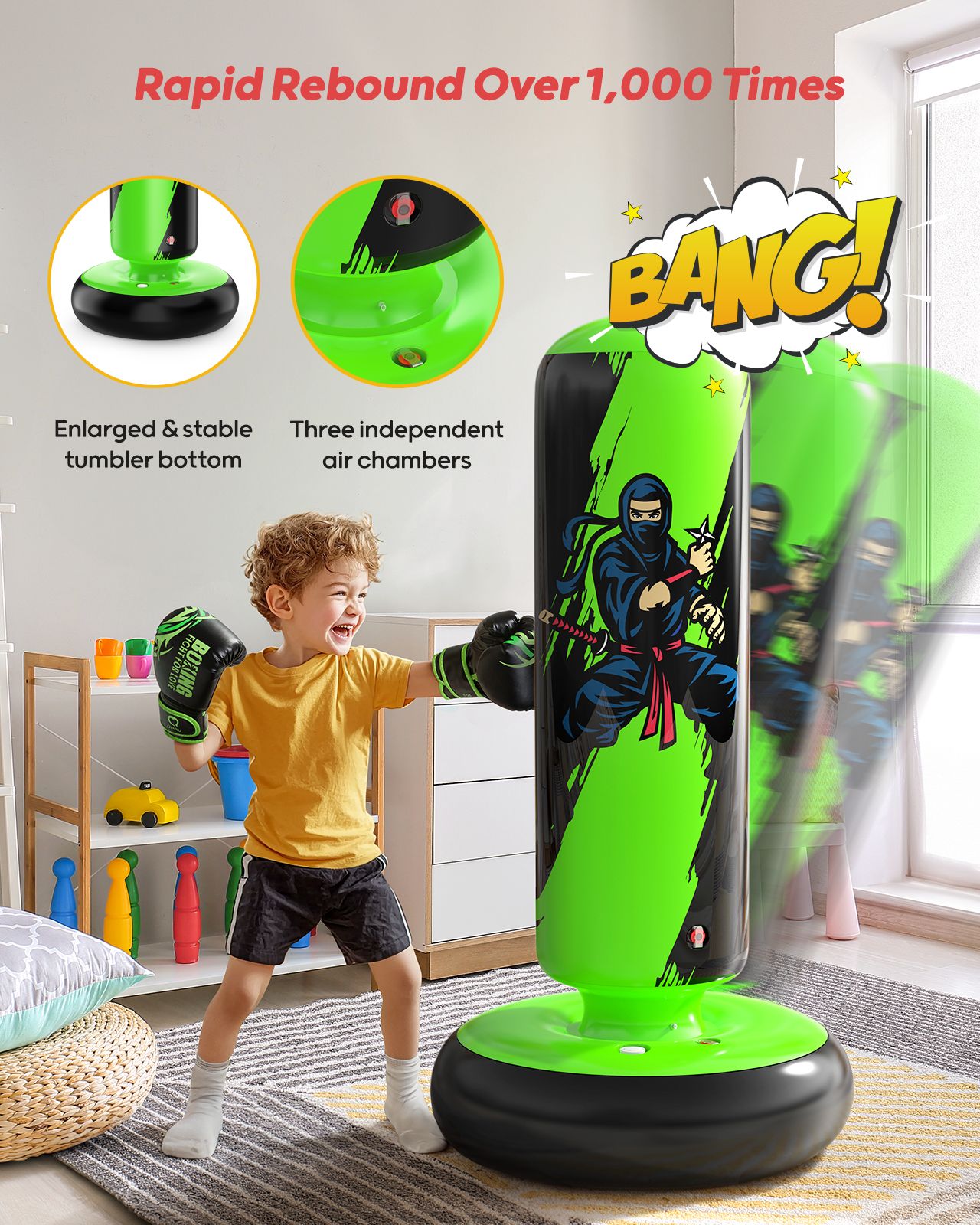 QPAU Durable Kids Punching Bag with Gloves - QPAU