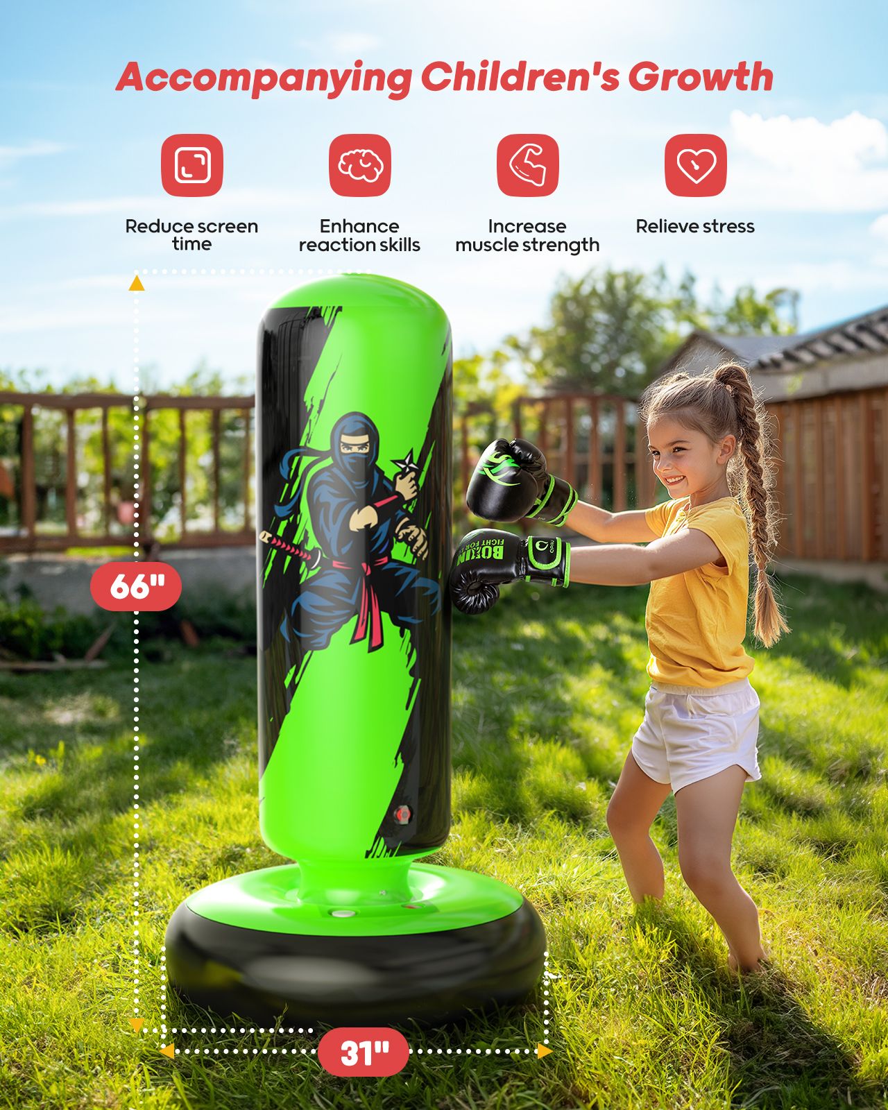 QPAU Durable Kids Punching Bag with Gloves - QPAU