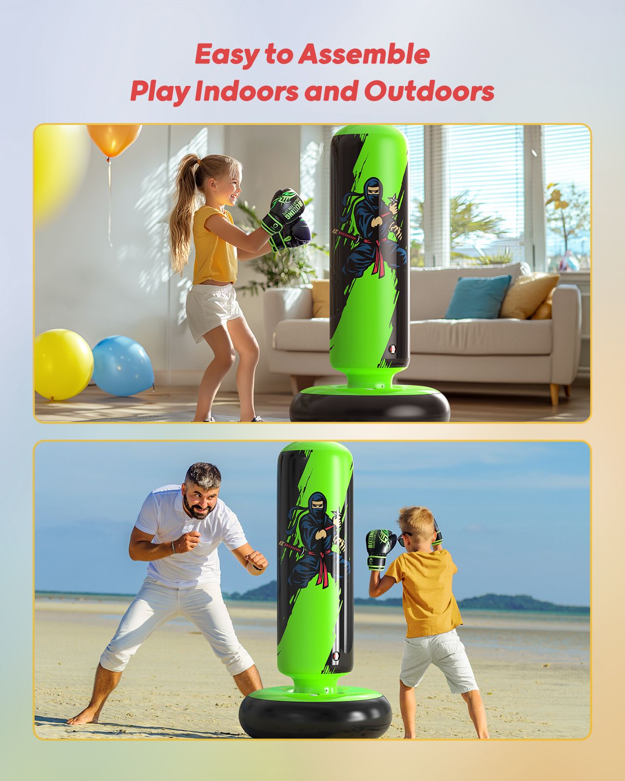 QPAU Durable Kids Punching Bag with Gloves - QPAU