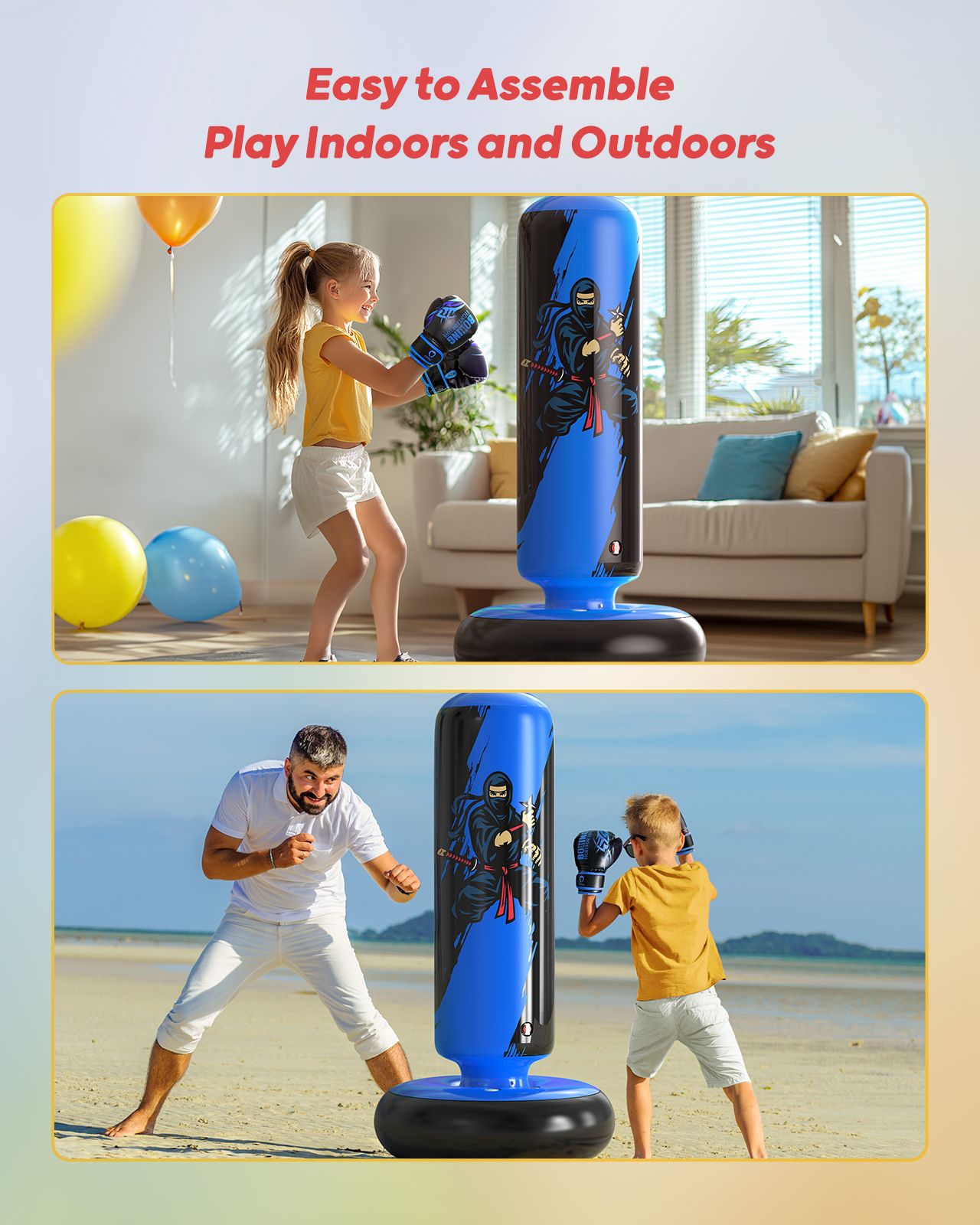 QPAU Durable Kids Punching Bag with Gloves - QPAU
