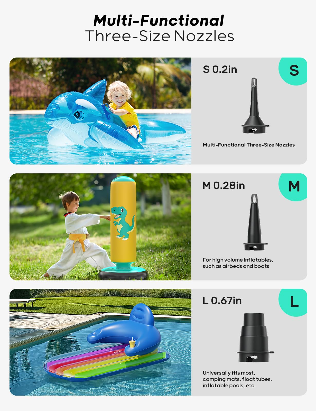 QPAU Electric Air Pump with 3 Nozzles - QPAU
