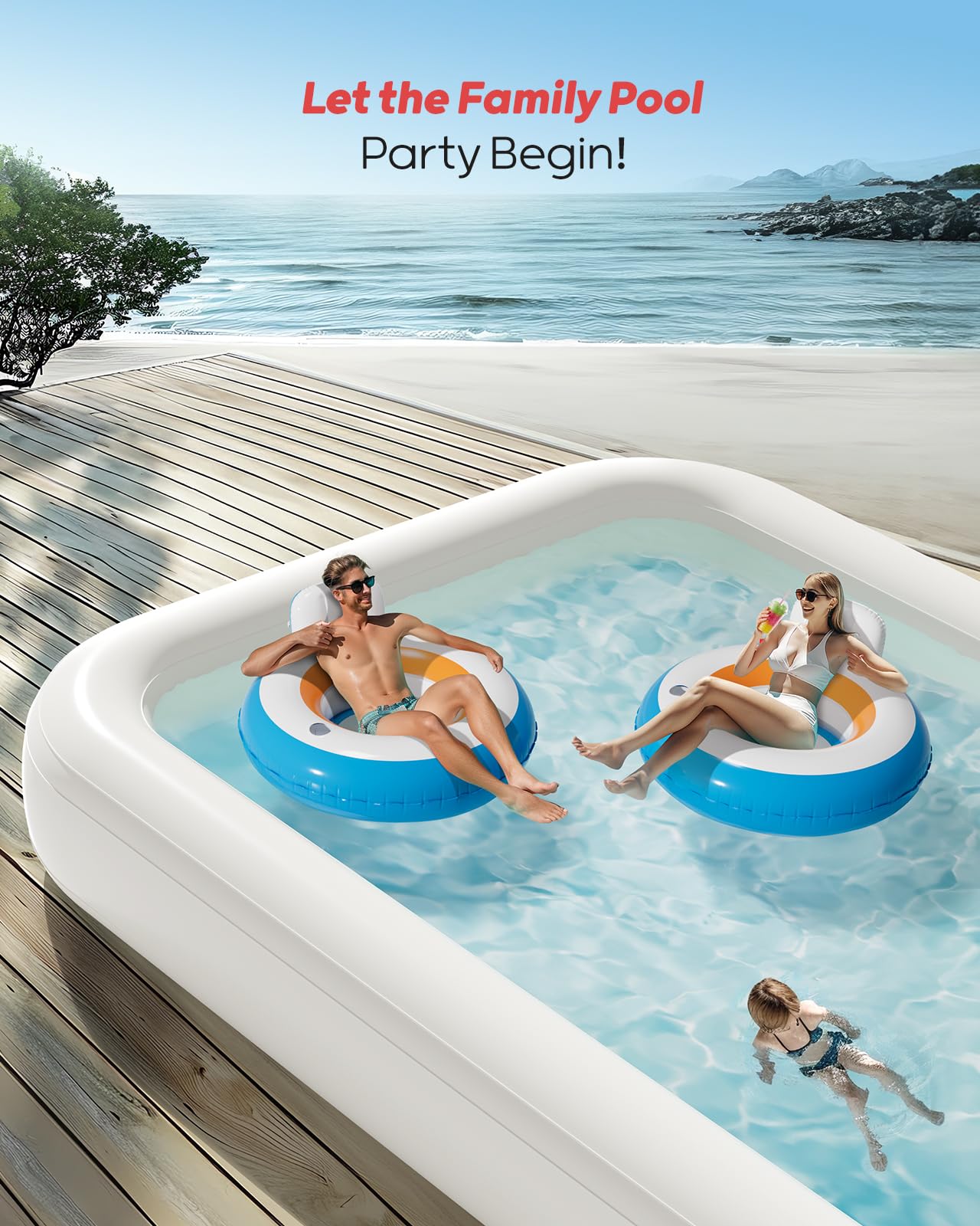 QPAU Inflatable Pool Floats | Summer Water Play Party - QPAU