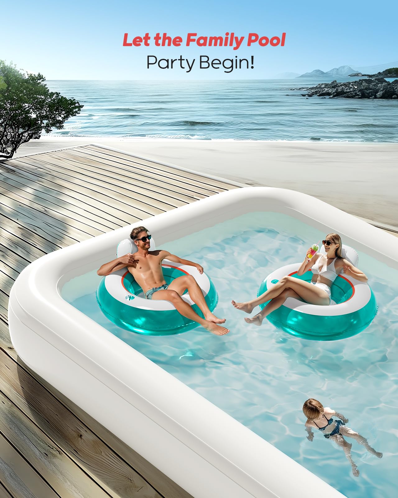 QPAU Inflatable Pool Floats | Summer Water Play Party - QPAU