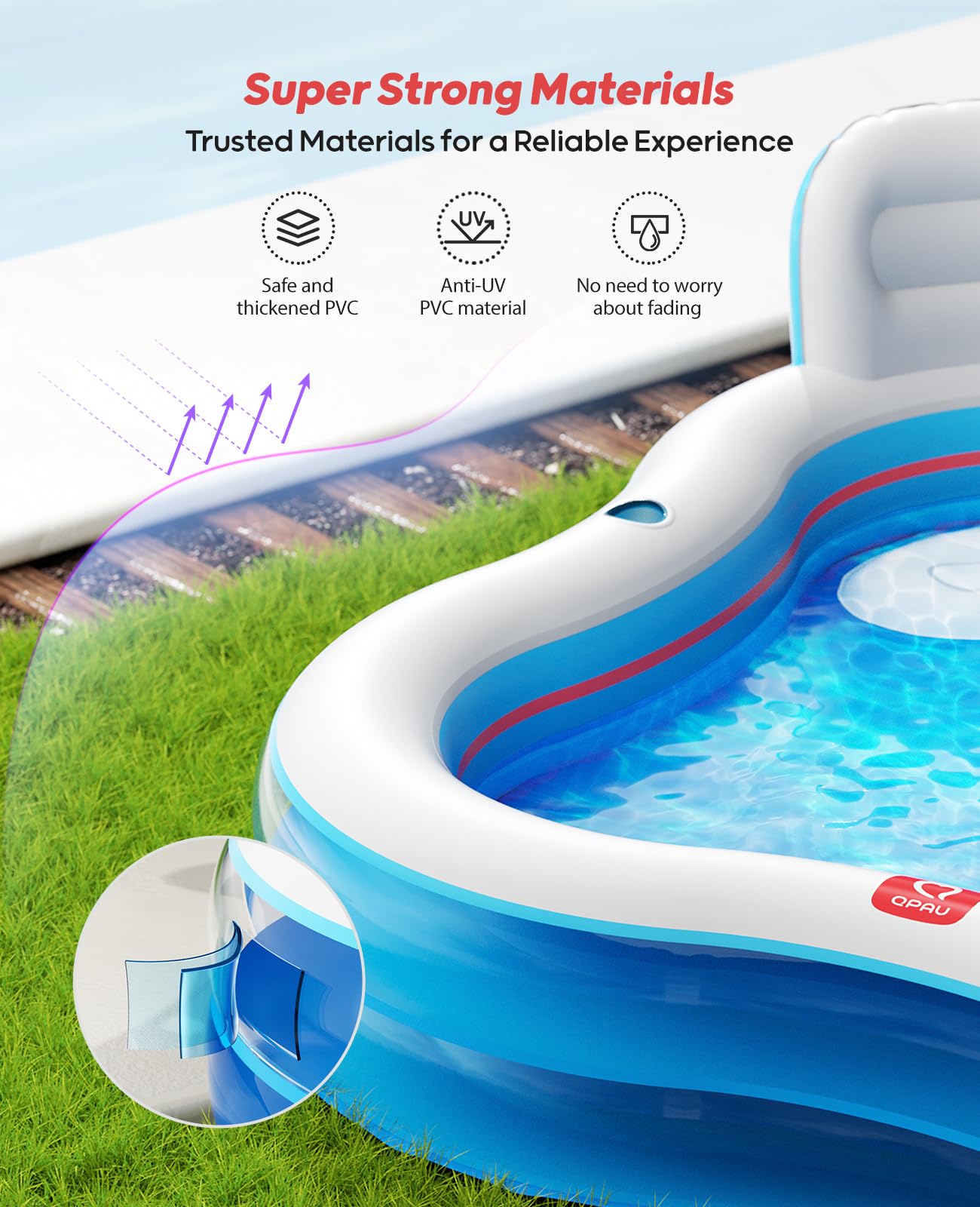 QPAU Inflatable Swimming Pool with 2 Seats and Backrests - QPAU