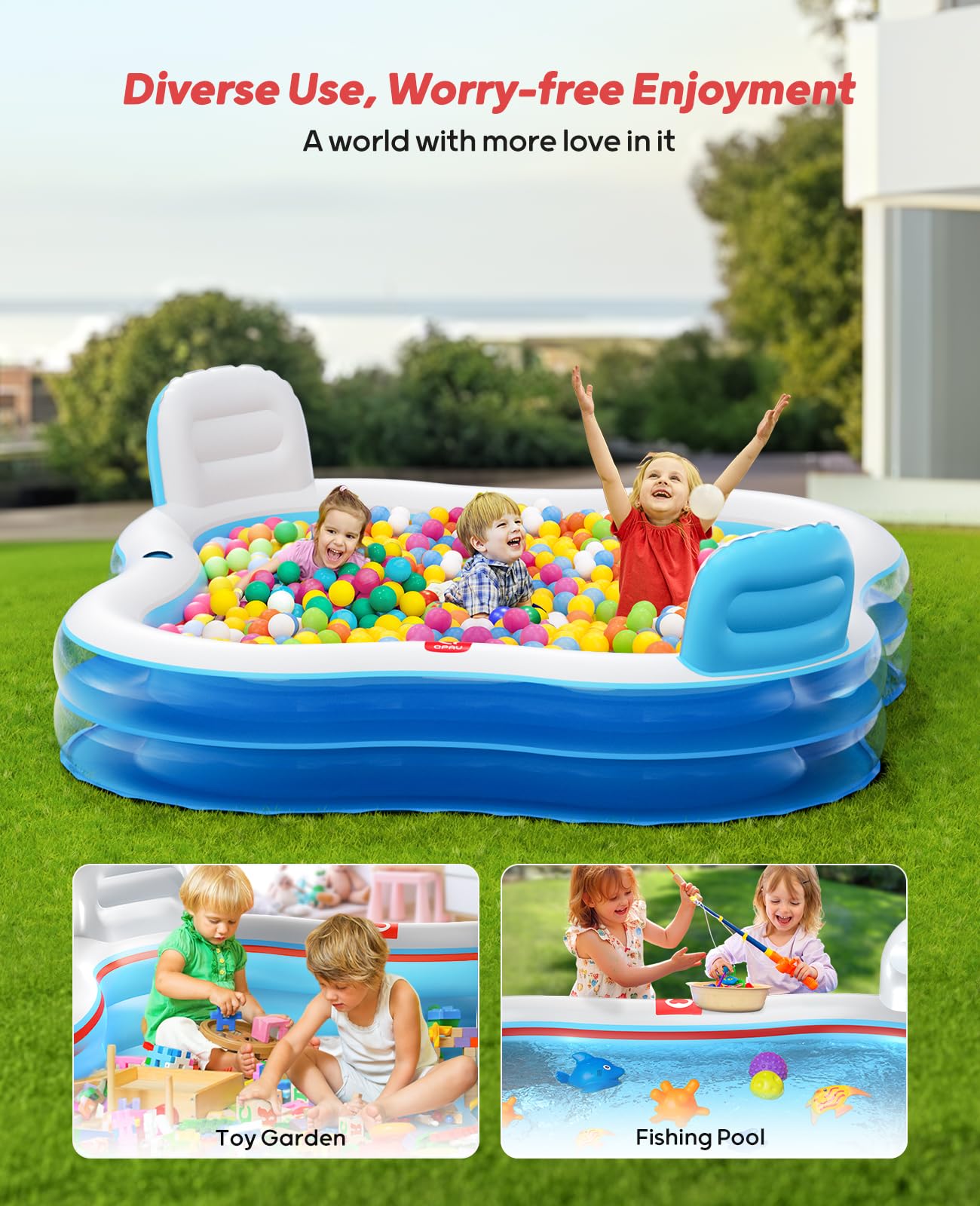 QPAU Inflatable Swimming Pool with 2 Seats and Backrests - QPAU
