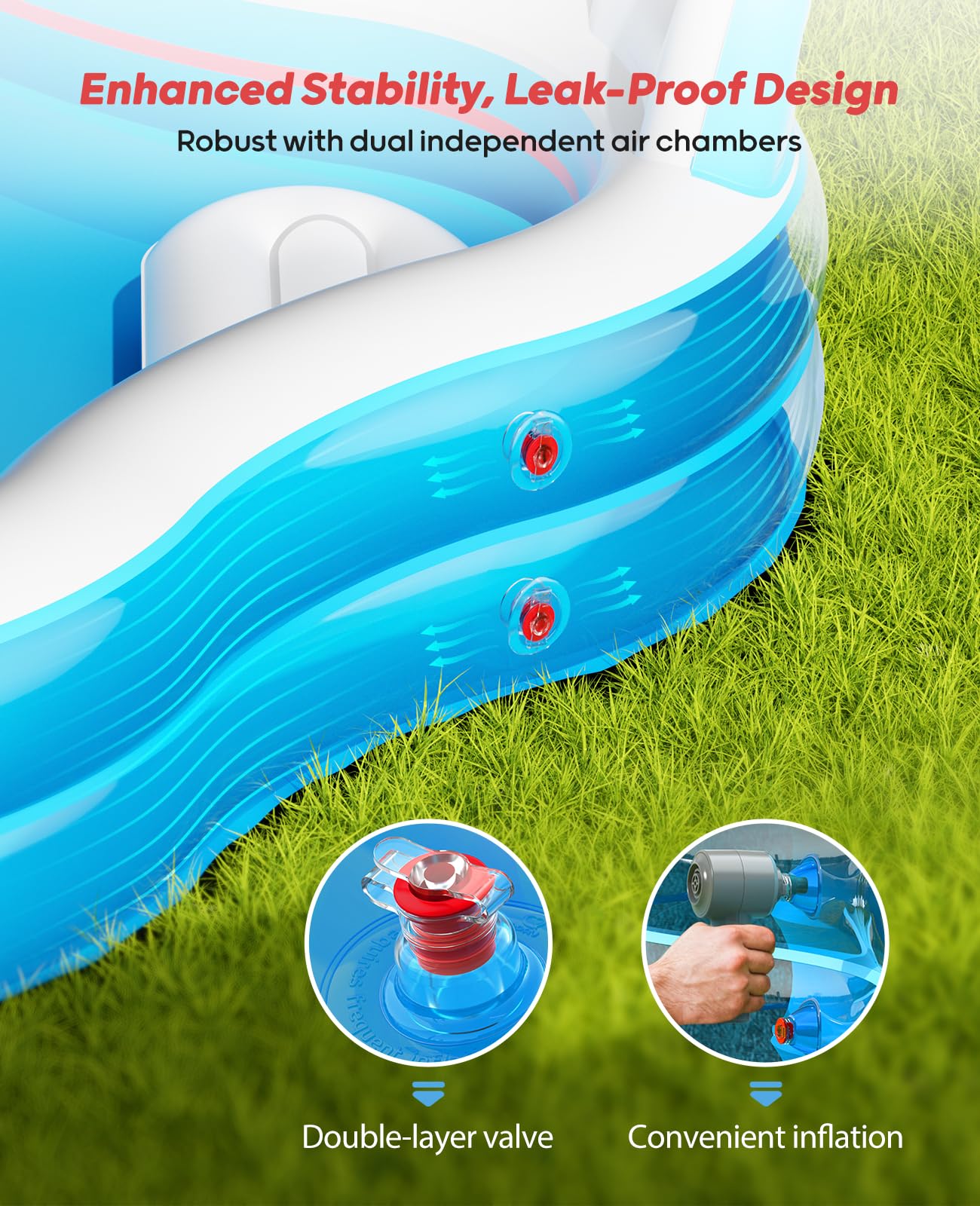 QPAU Inflatable Swimming Pool with 2 Seats and Backrests - QPAU