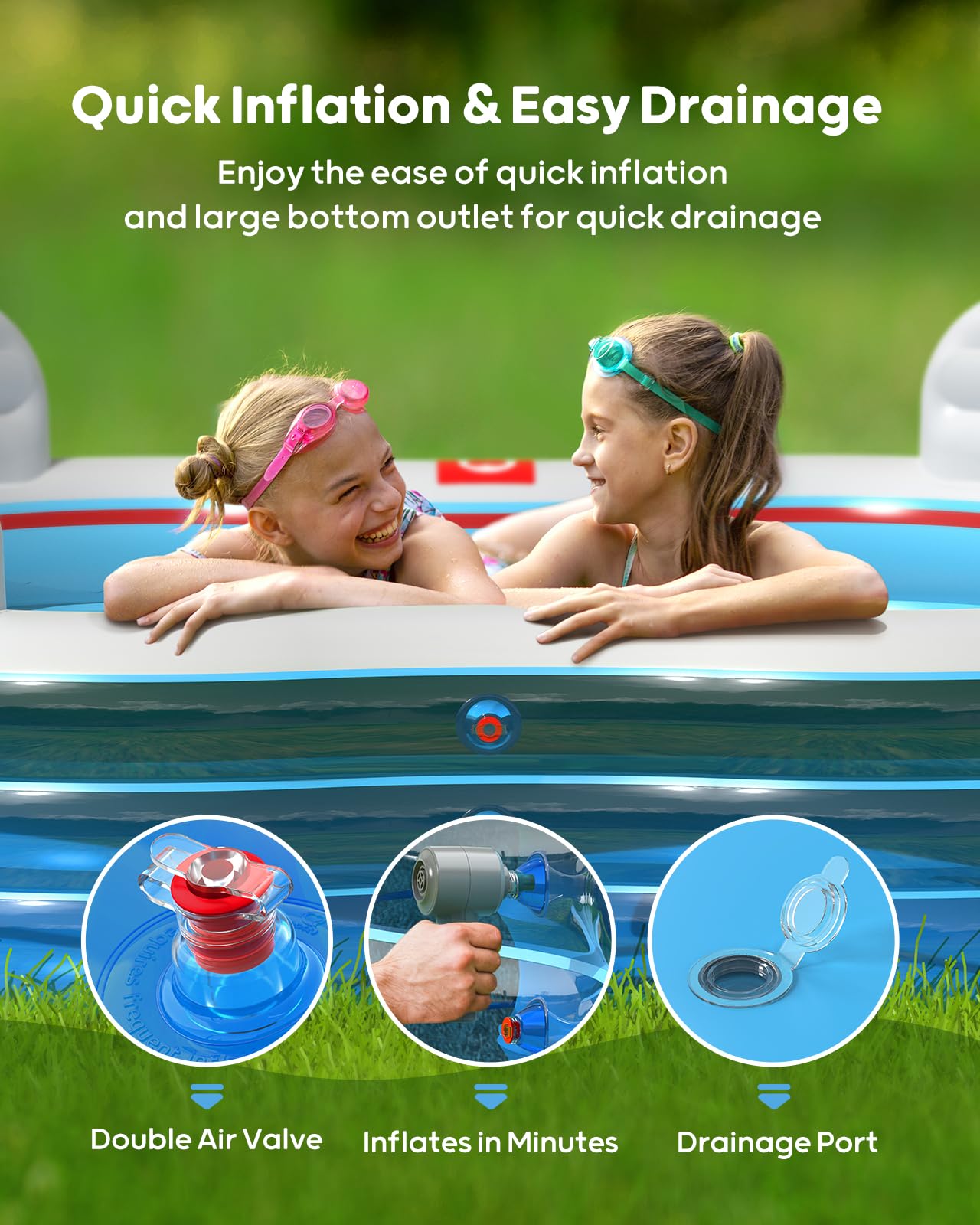 QPAU Inflatable Swimming Pool with 4 Seats and Backrests - QPAU