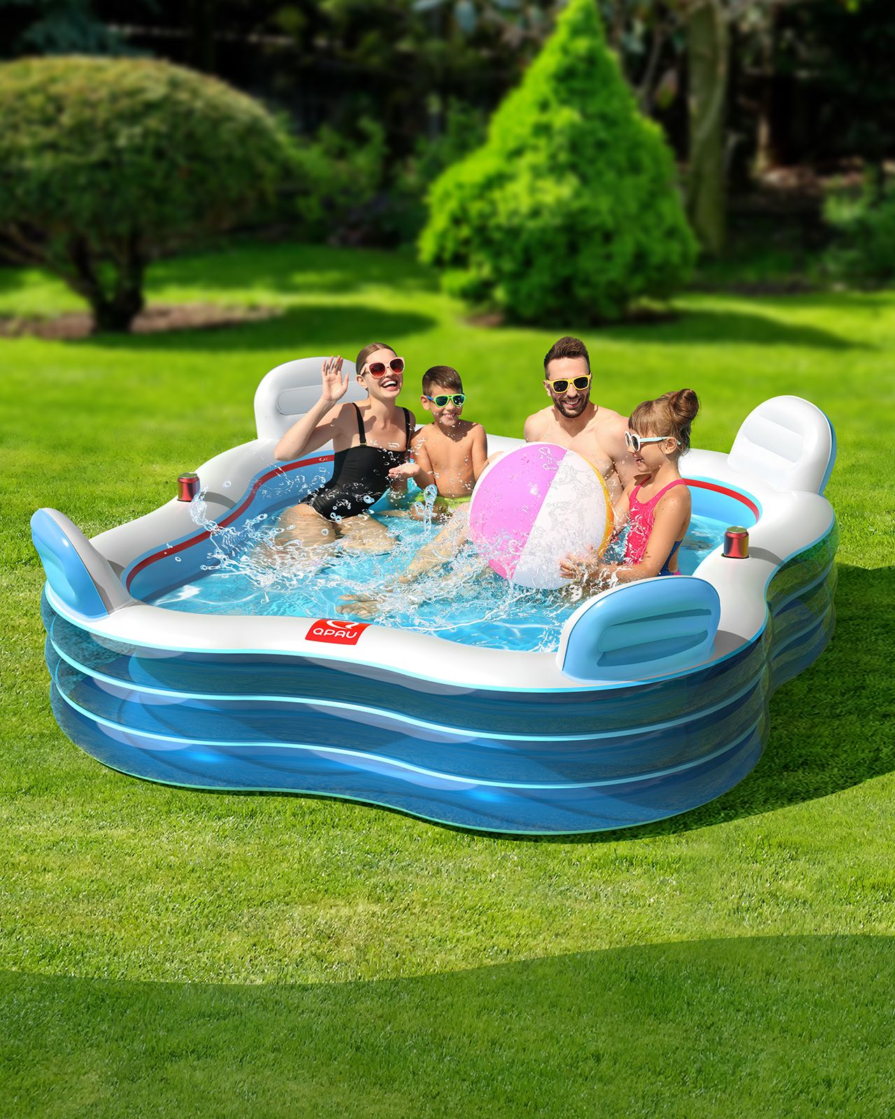 QPAU Inflatable Swimming Pool with 4 Seats and Backrests - QPAU