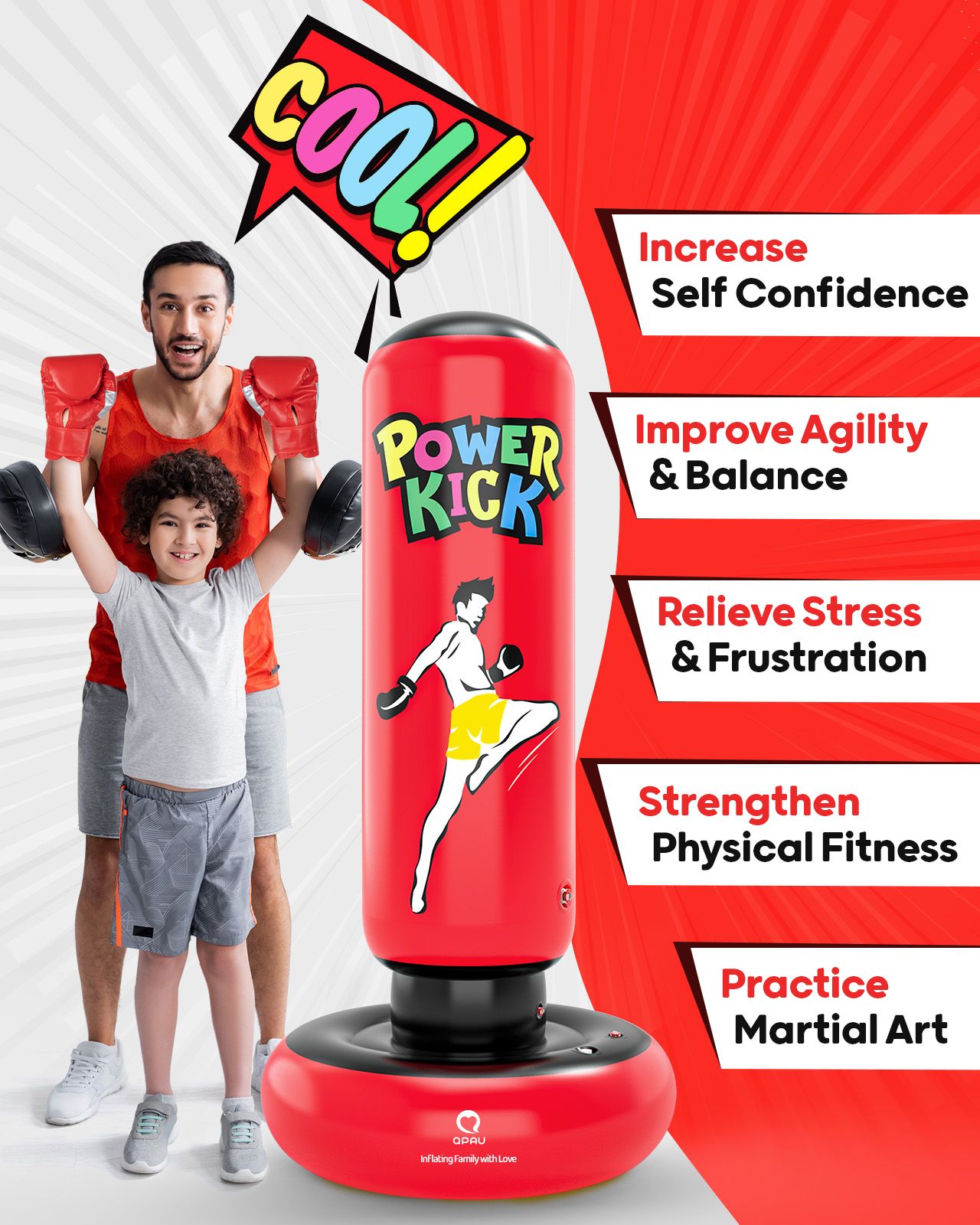 QPAU Larger Stable Punching Bag for Kids - QPAU