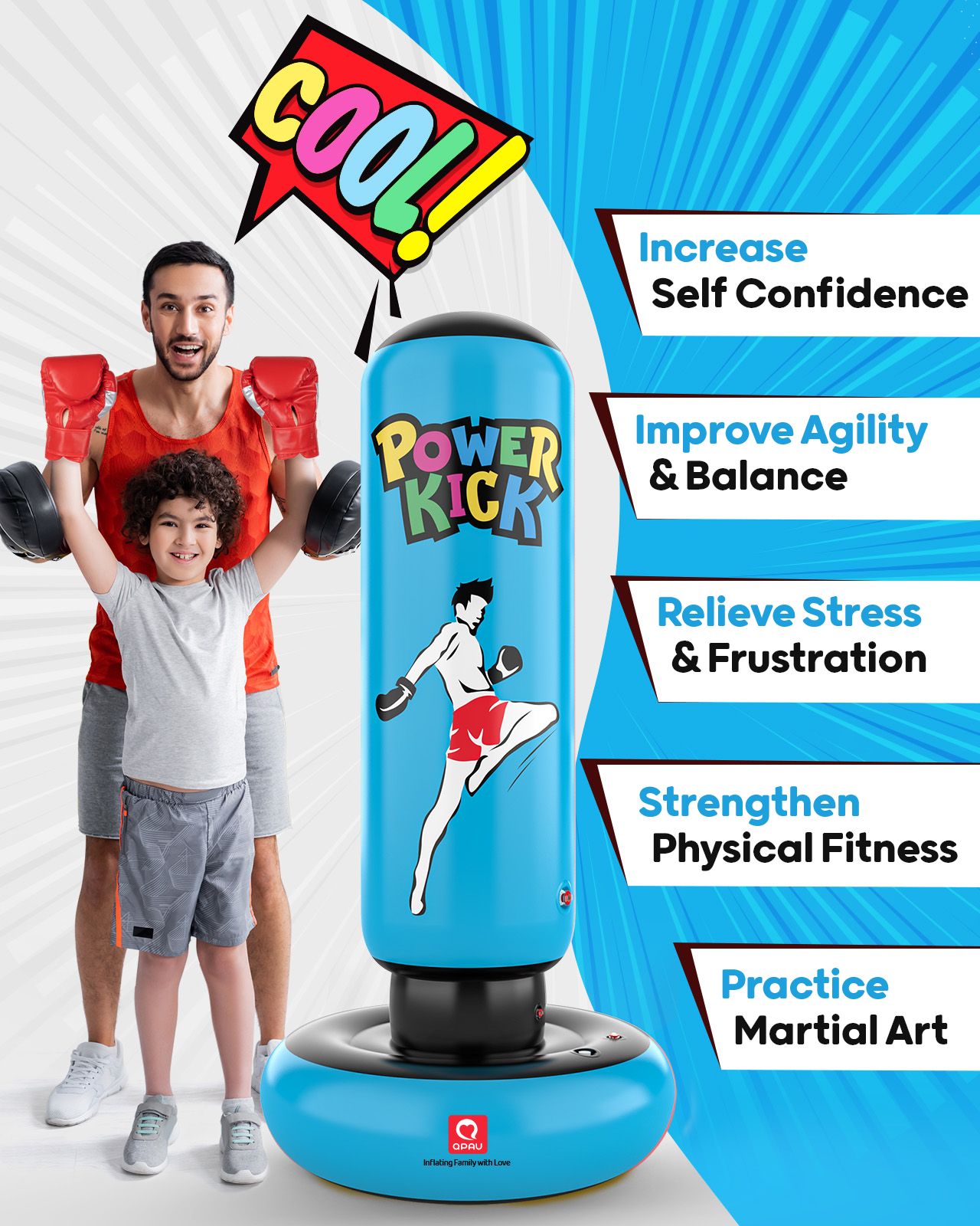 QPAU Larger Stable Punching Bag for Kids - QPAU