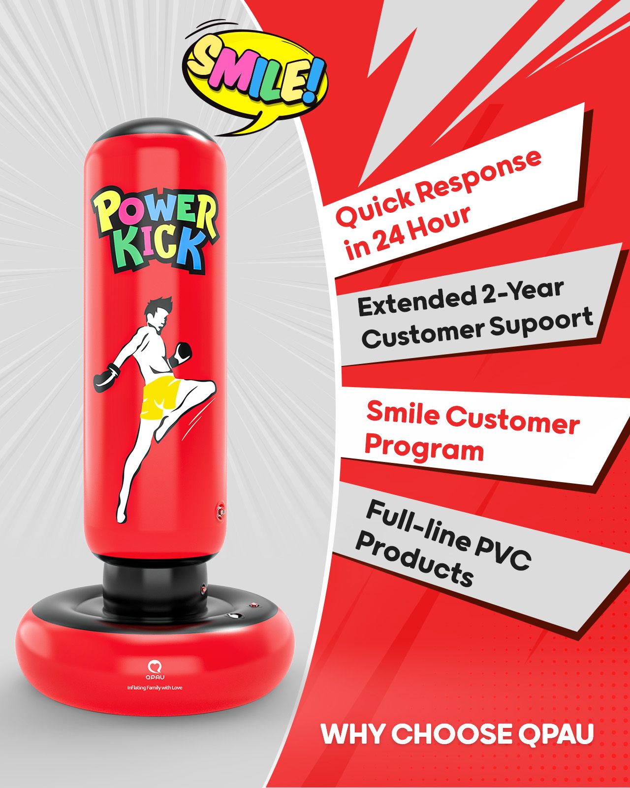 QPAU Larger Stable Punching Bag for Kids - QPAU