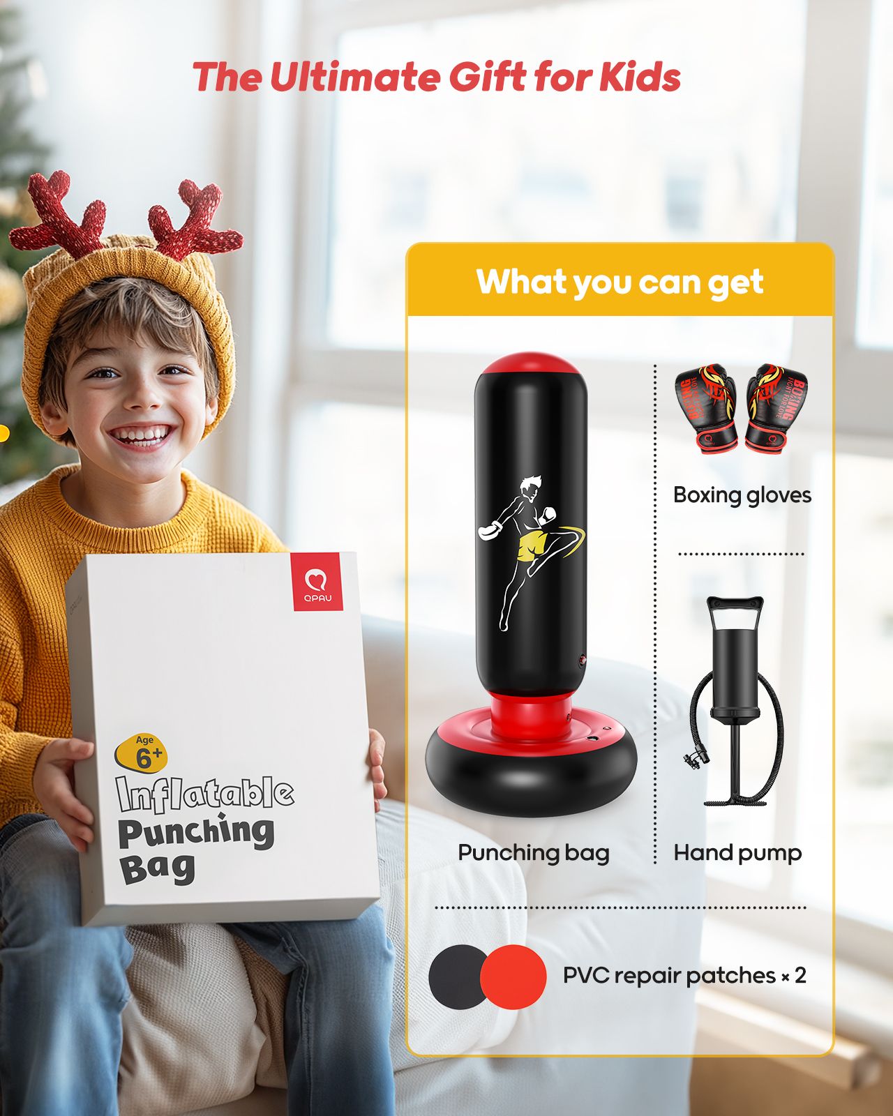 QPAU Larger Stable Punching Bag for Kids - QPAU