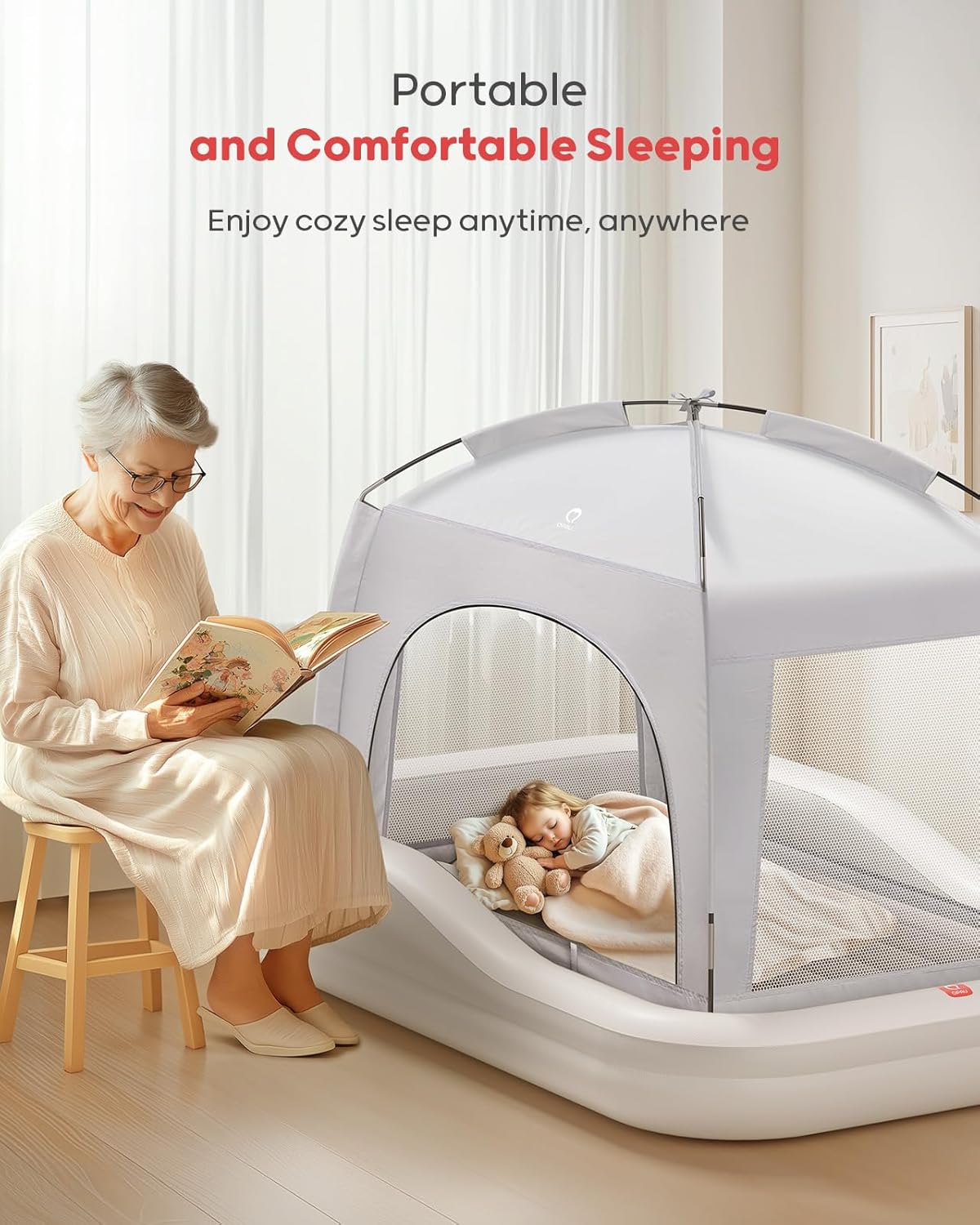 Inflatable Toddler Travel Bed with Tent & Mosquito Net