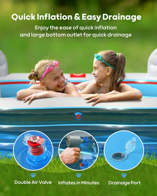 QPAU Inflatable Swimming Pool with 4 Seats and Backrests