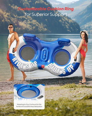 QPAU Inflatable Double River Tube | Cooler & Cup Holders for Family