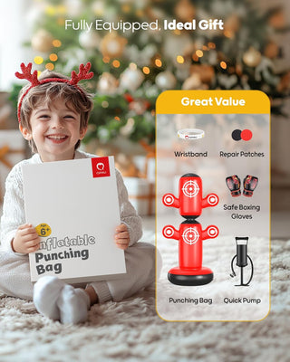 QPAU 360° Rotatable Kids Punching Bag with Gloves