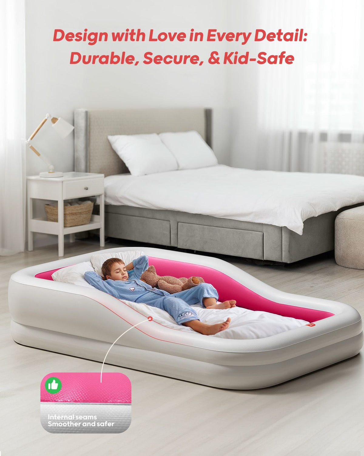 Child Inflatable Bed QPAU Large Inflatable Toddler Travel Bed, outdoor & indoor travel ...