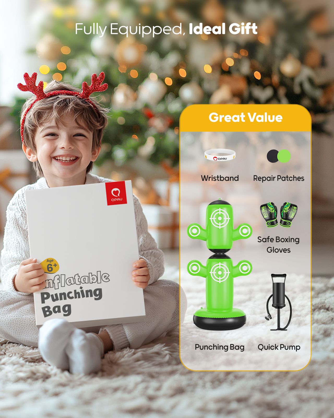 QPAU 360° Rotatable Kids Punching Bag with Gloves - QPAU