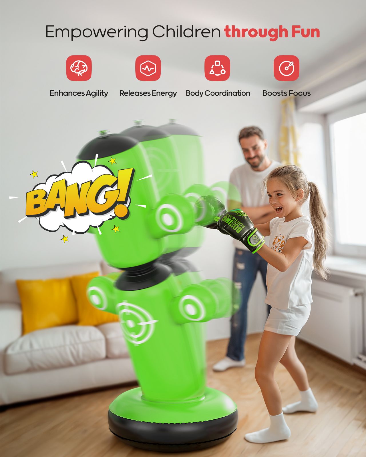 QPAU 360° Rotatable Kids Punching Bag with Gloves - QPAU