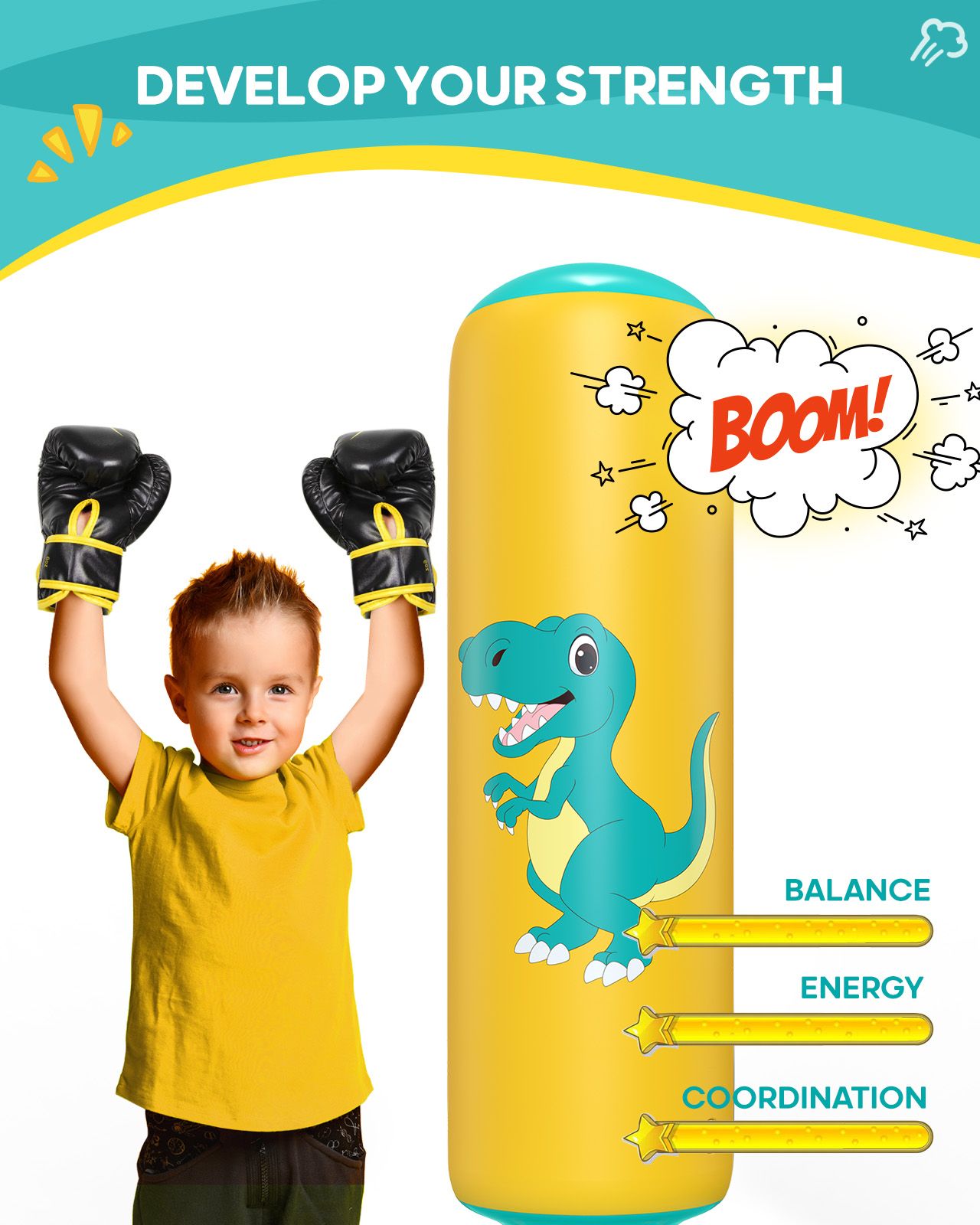 QPAU Dinosaur Inflatable Punching Bag for Kids 3 - 6 - QPAU