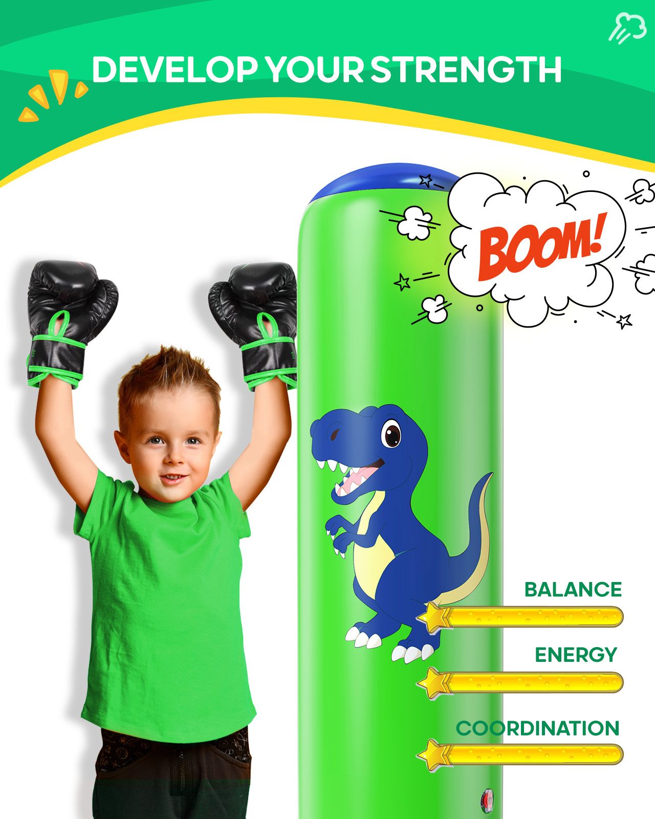 QPAU Dinosaur Inflatable Punching Bag for Kids 3 - 6 - QPAU