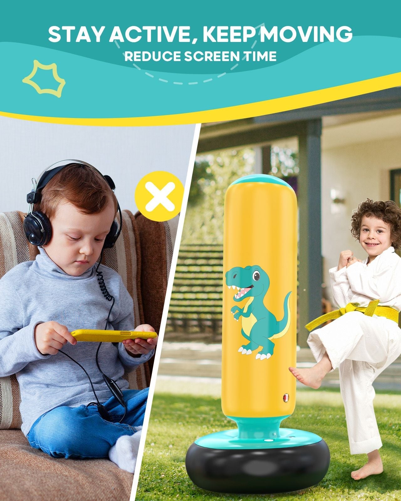 QPAU Dinosaur Inflatable Punching Bag for Kids 3 - 6 - QPAU