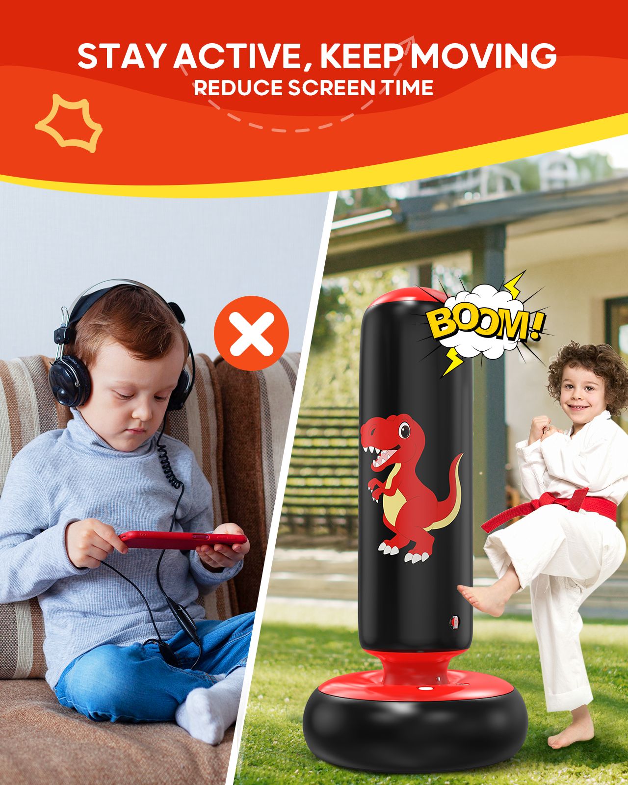 QPAU Dinosaur Inflatable Punching Bag for Kids 3 - 6 - QPAU