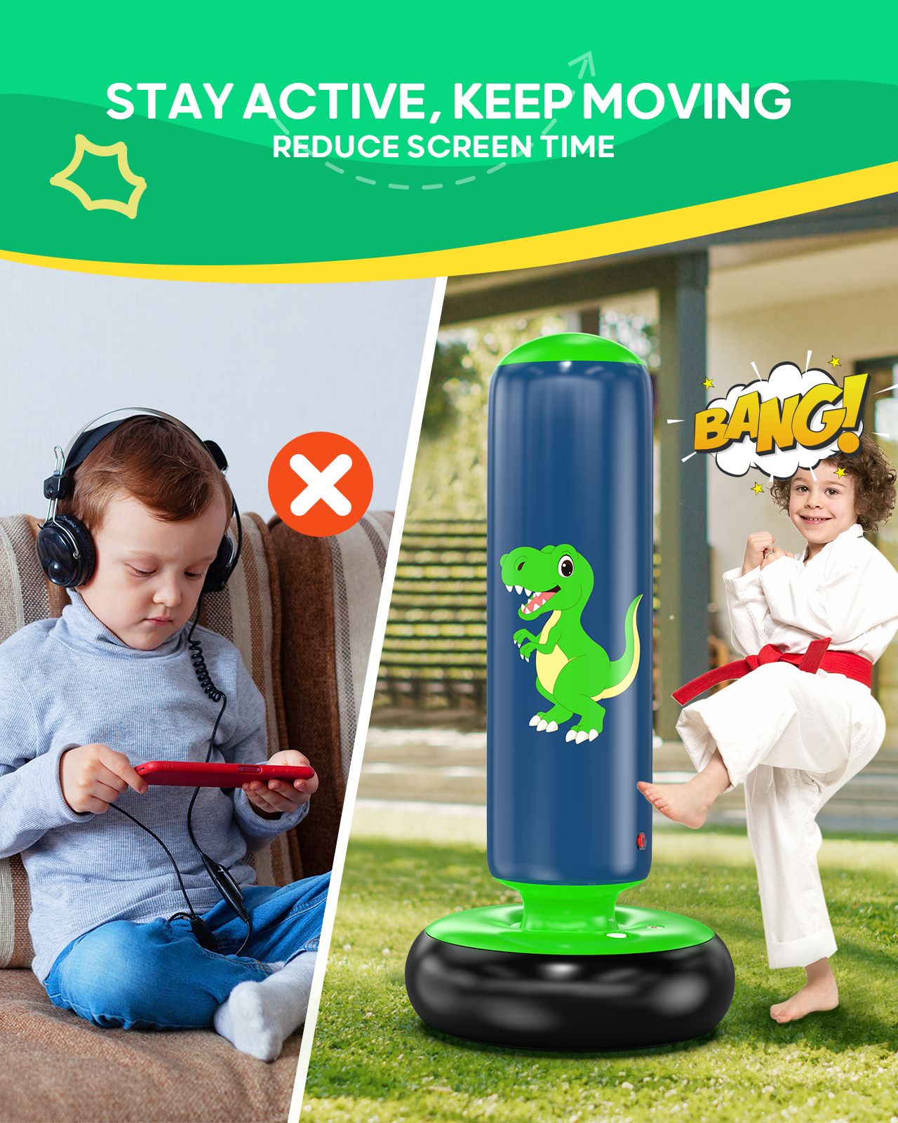 QPAU Dinosaur Inflatable Punching Bag for Kids 3 - 6 - QPAU