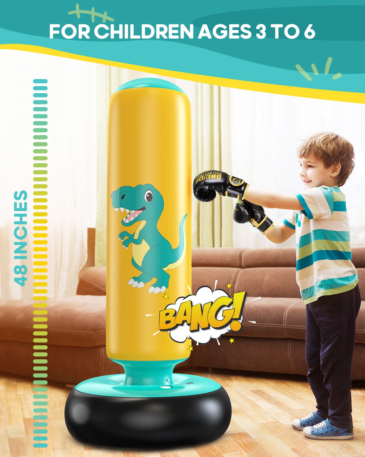 QPAU Dinosaur Inflatable Punching Bag for Kids 3 - 6 - QPAU