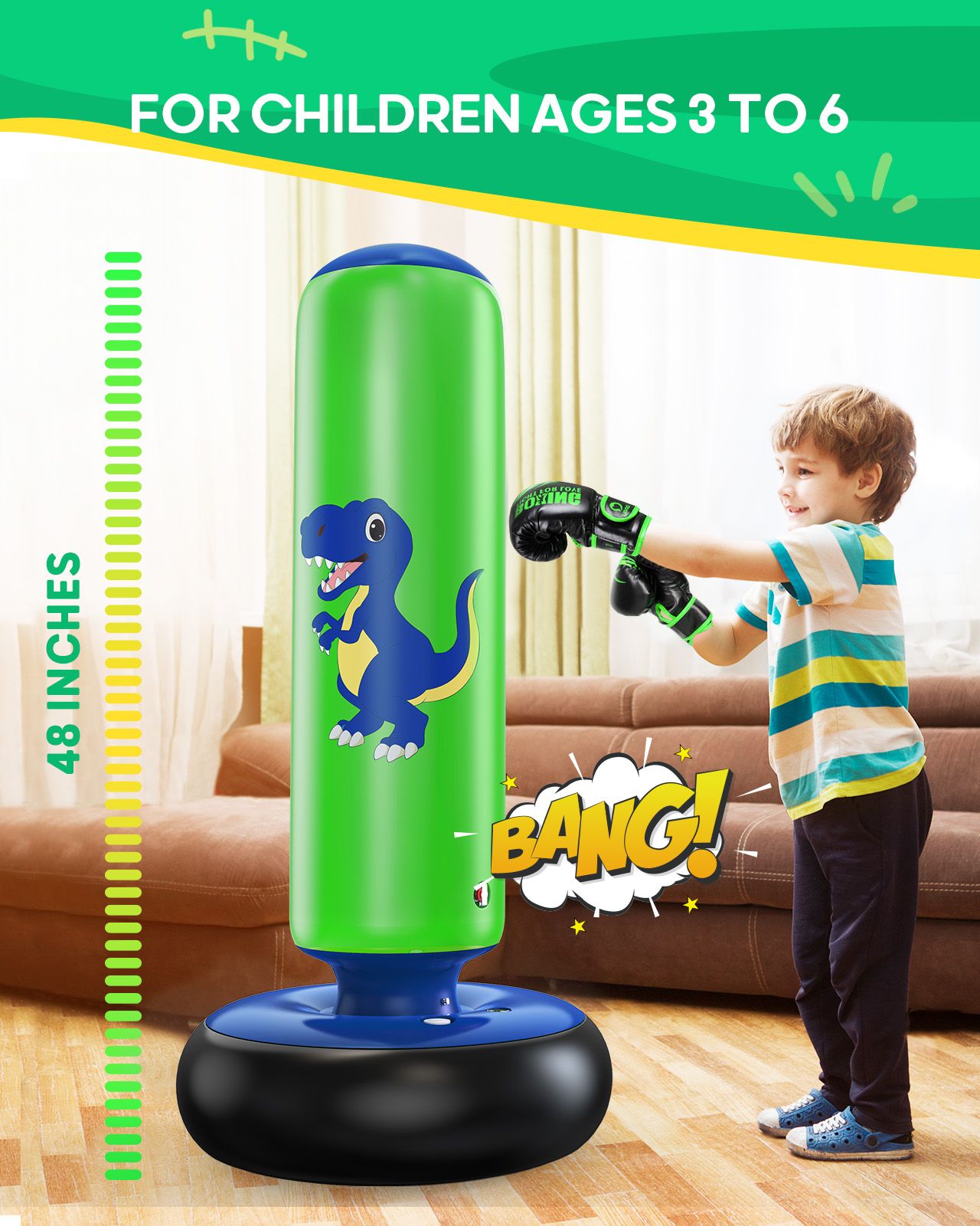 QPAU Dinosaur Inflatable Punching Bag for Kids 3 - 6 - QPAU