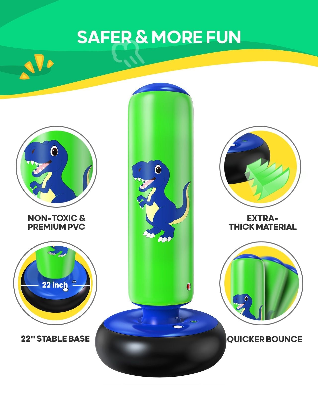 QPAU Dinosaur Inflatable Punching Bag for Kids 3 - 6 - QPAU