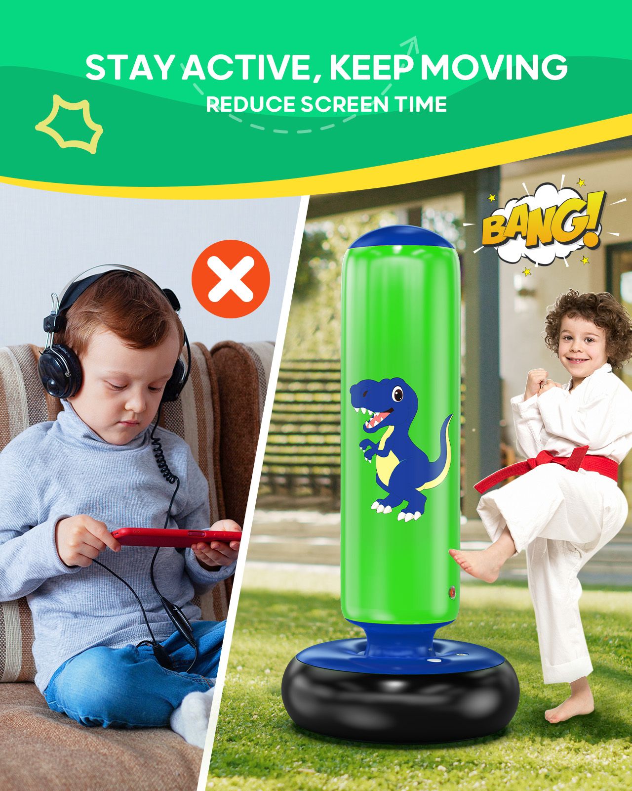 QPAU Dinosaur Inflatable Punching Bag for Kids 3 - 6 - QPAU