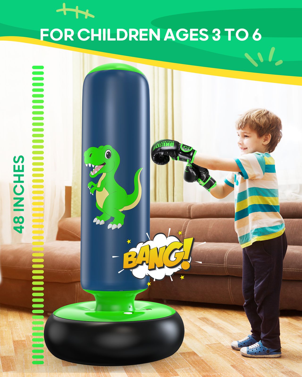 QPAU Dinosaur Inflatable Punching Bag for Kids 3 - 6 - QPAU