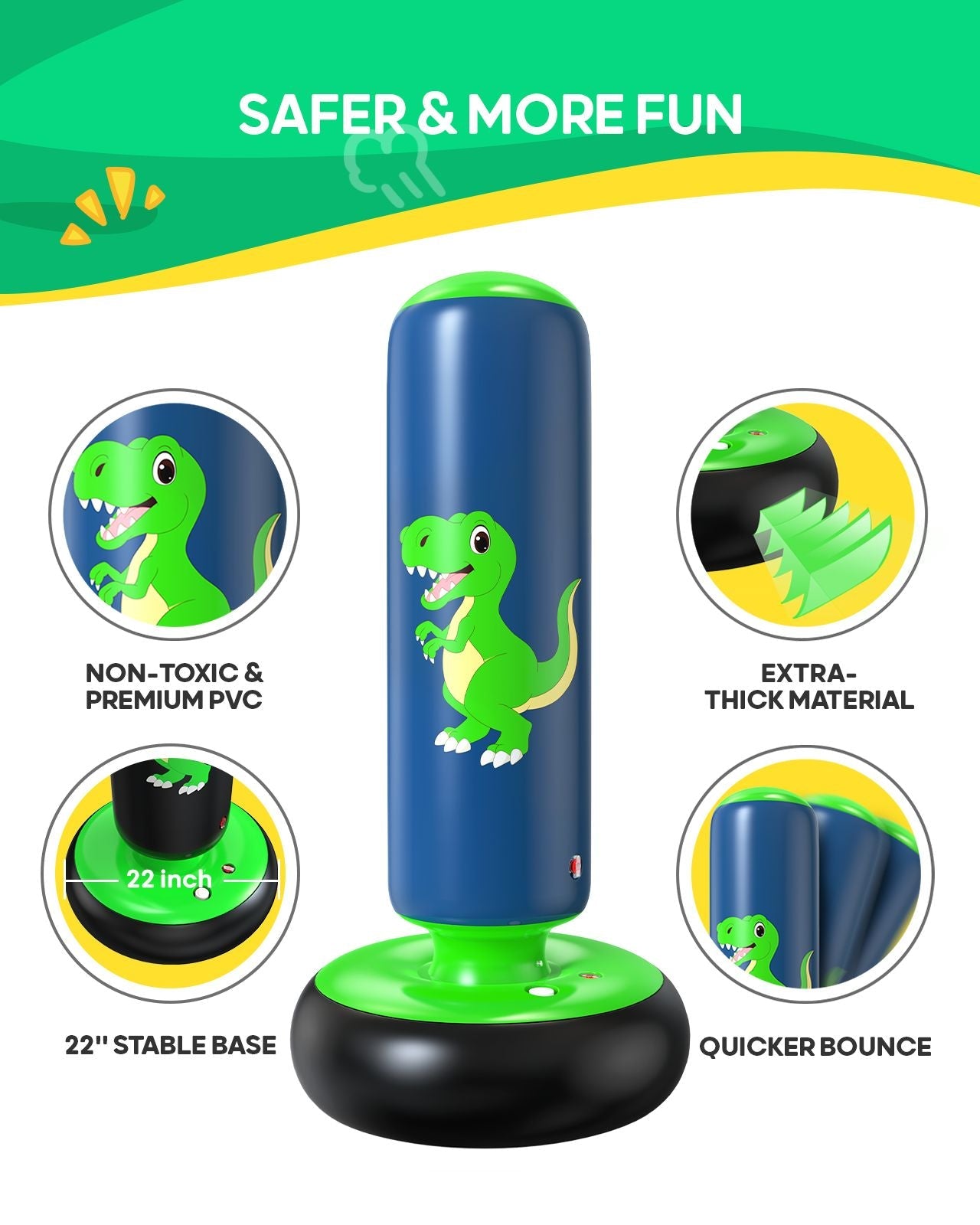 QPAU Dinosaur Inflatable Punching Bag for Kids 3 - 6 - QPAU