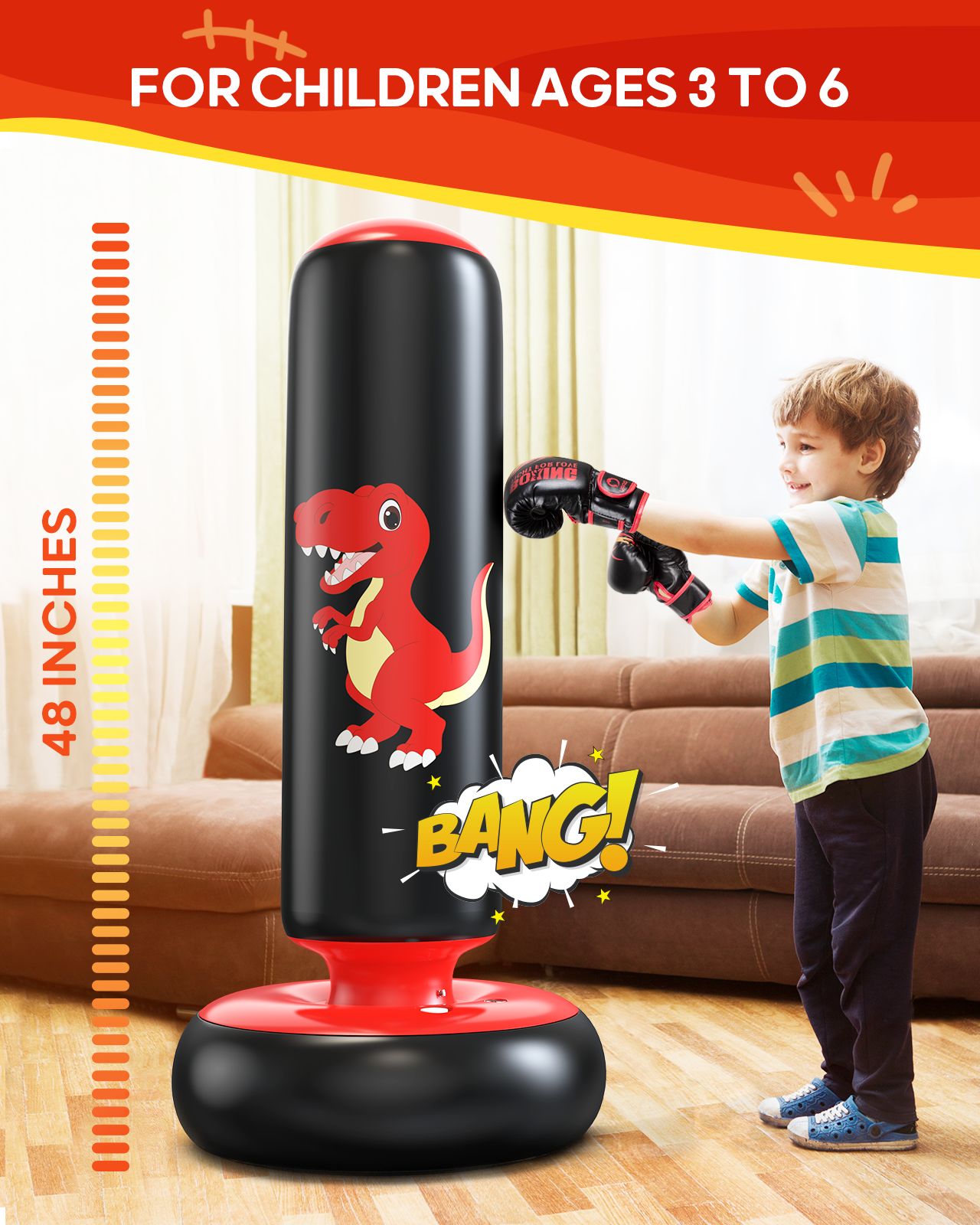 QPAU Dinosaur Inflatable Punching Bag for Kids 3 - 6 - QPAU