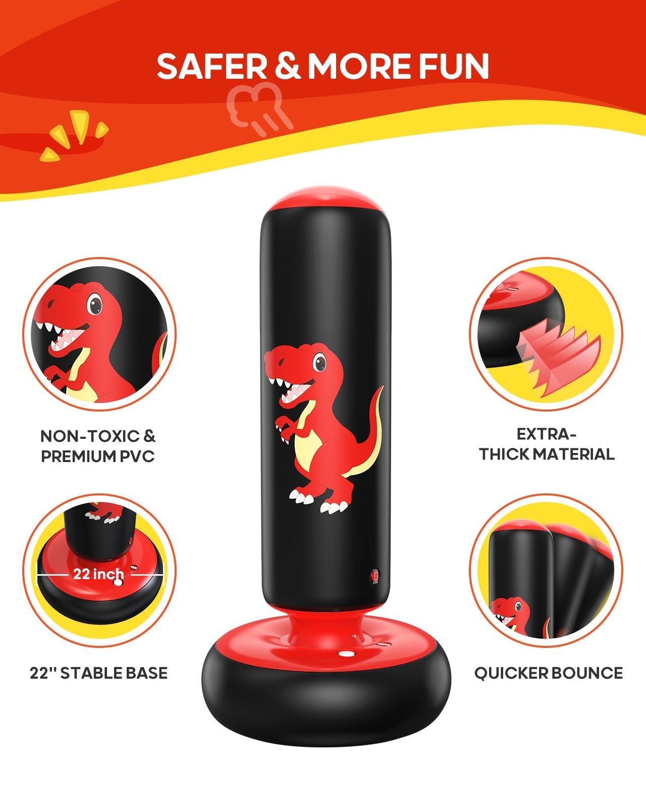 QPAU Dinosaur Inflatable Punching Bag for Kids 3 - 6 - QPAU