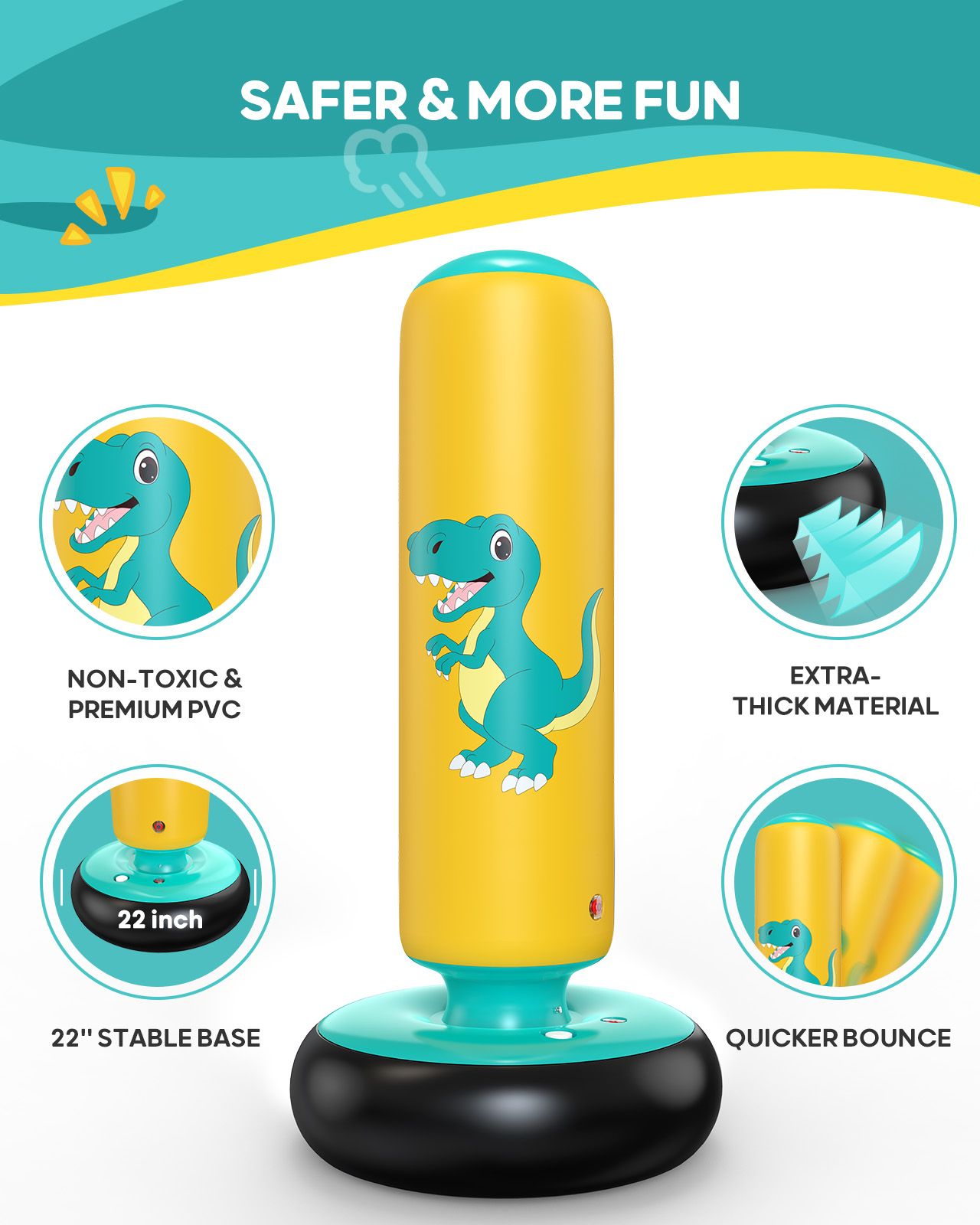 QPAU Dinosaur Inflatable Punching Bag for Kids 3 - 6 - QPAU